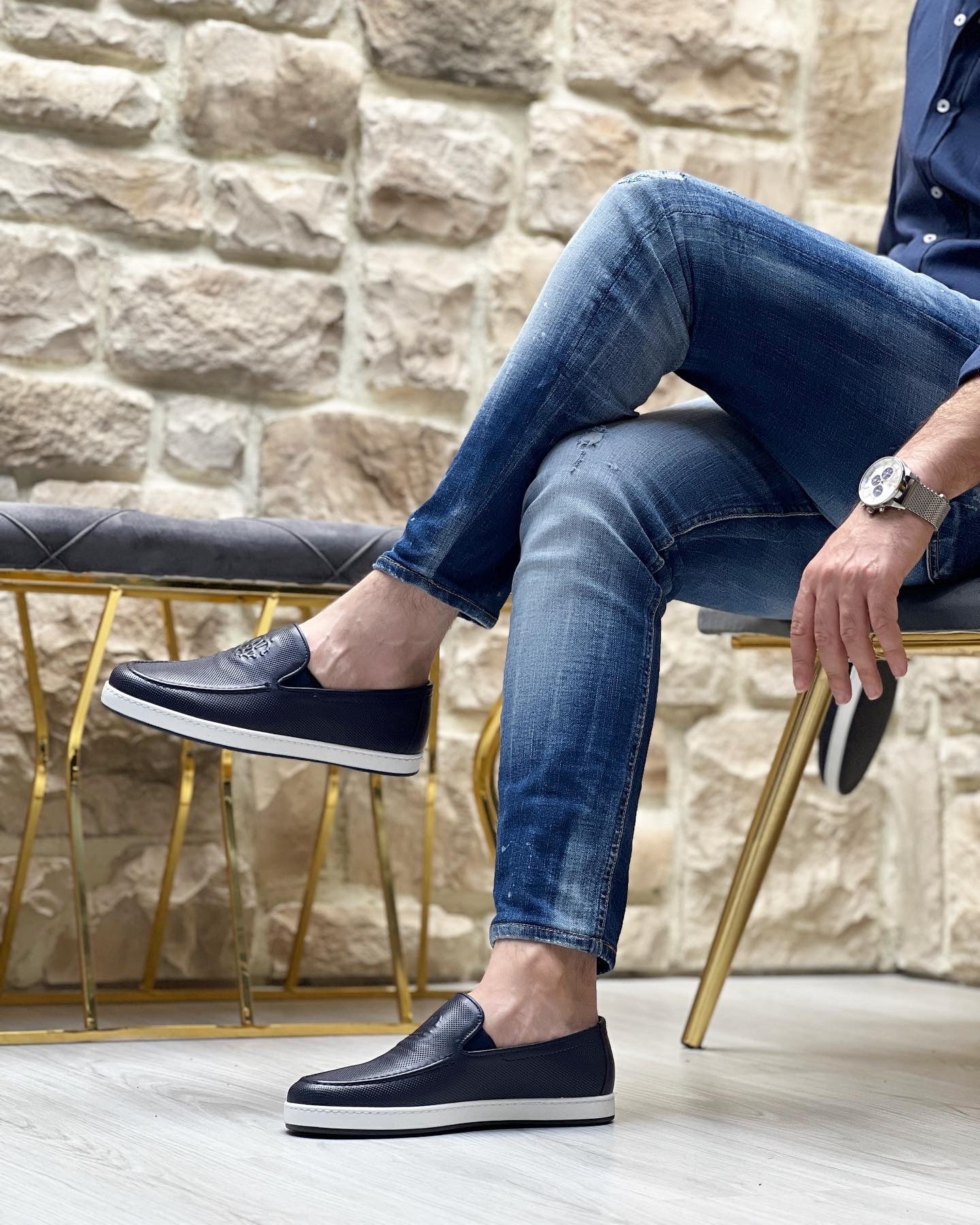 SOFT HAKİKİ DERİ EVA TABAN GÜNLÜK ERKEK CASUAL AYAKKABI - Lacivert