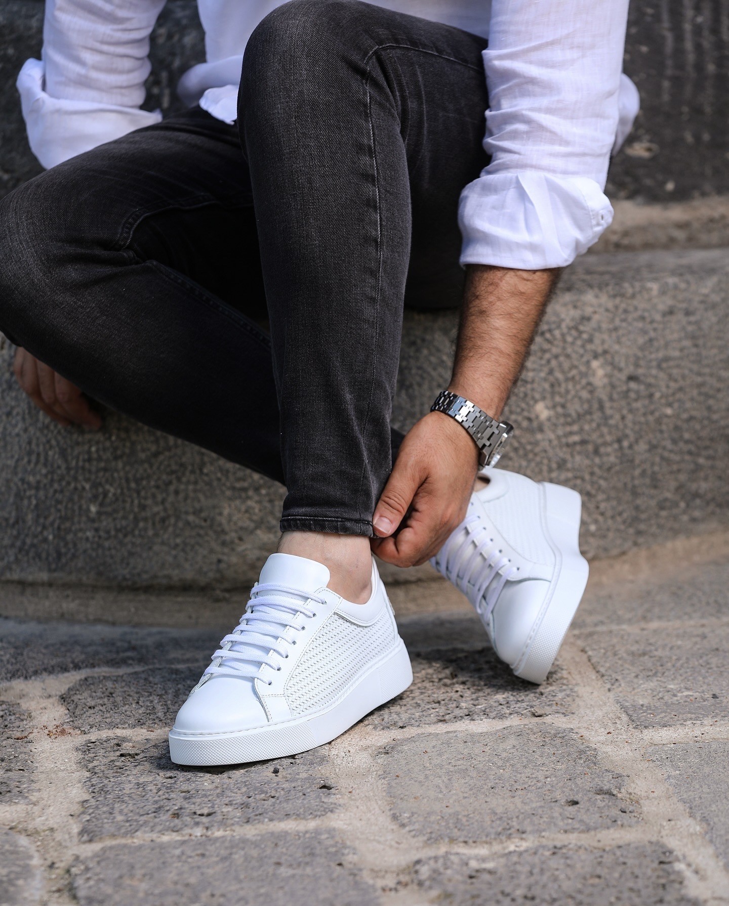 NEZAK HAKİKİ DERİ EVA TABAN ERKEK SNEAKER AYAKKABI - Beyaz