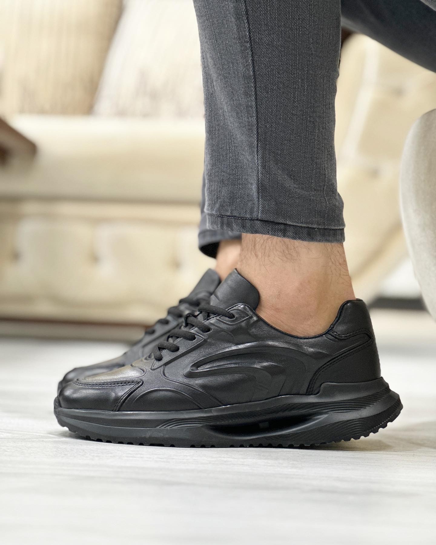 RAVİ HAKİKİ DERİ AİR TABAN GÜNLÜK ERKEK SNEAKER AYAKKABI - Siyah