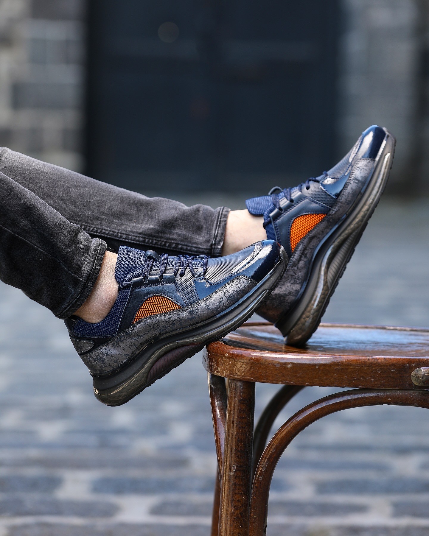 VENÜZ HAKİKİ DERİ AİR TABAN GÜNLÜK ERKEK SNEAKER AYAKKABI - Lacivert