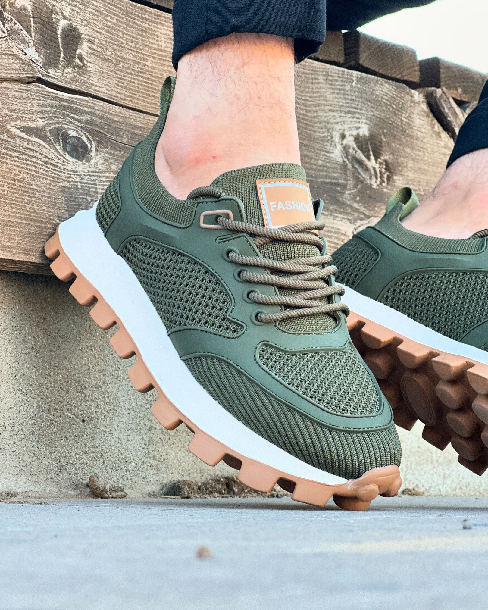 AROK HASIR KETEN EVA TABAN GÜNLÜK ERKEK SNEAKER AYAKKABI - haki yeşil