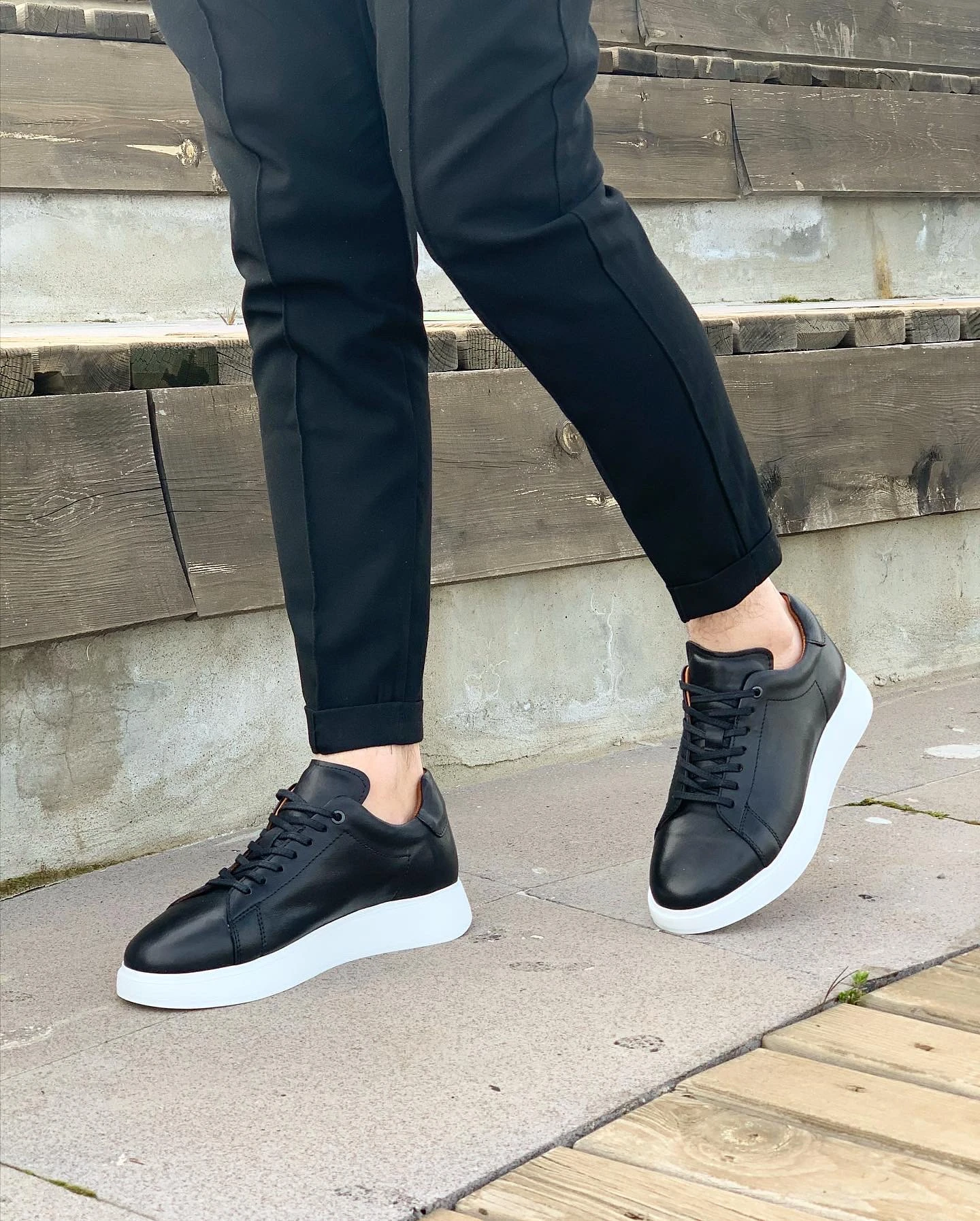 PEİGA HAKİKİ DERİ EVA TABAN GÜNLÜK ERKEK AYAKKABI - Siyah Tabanı Beyaz