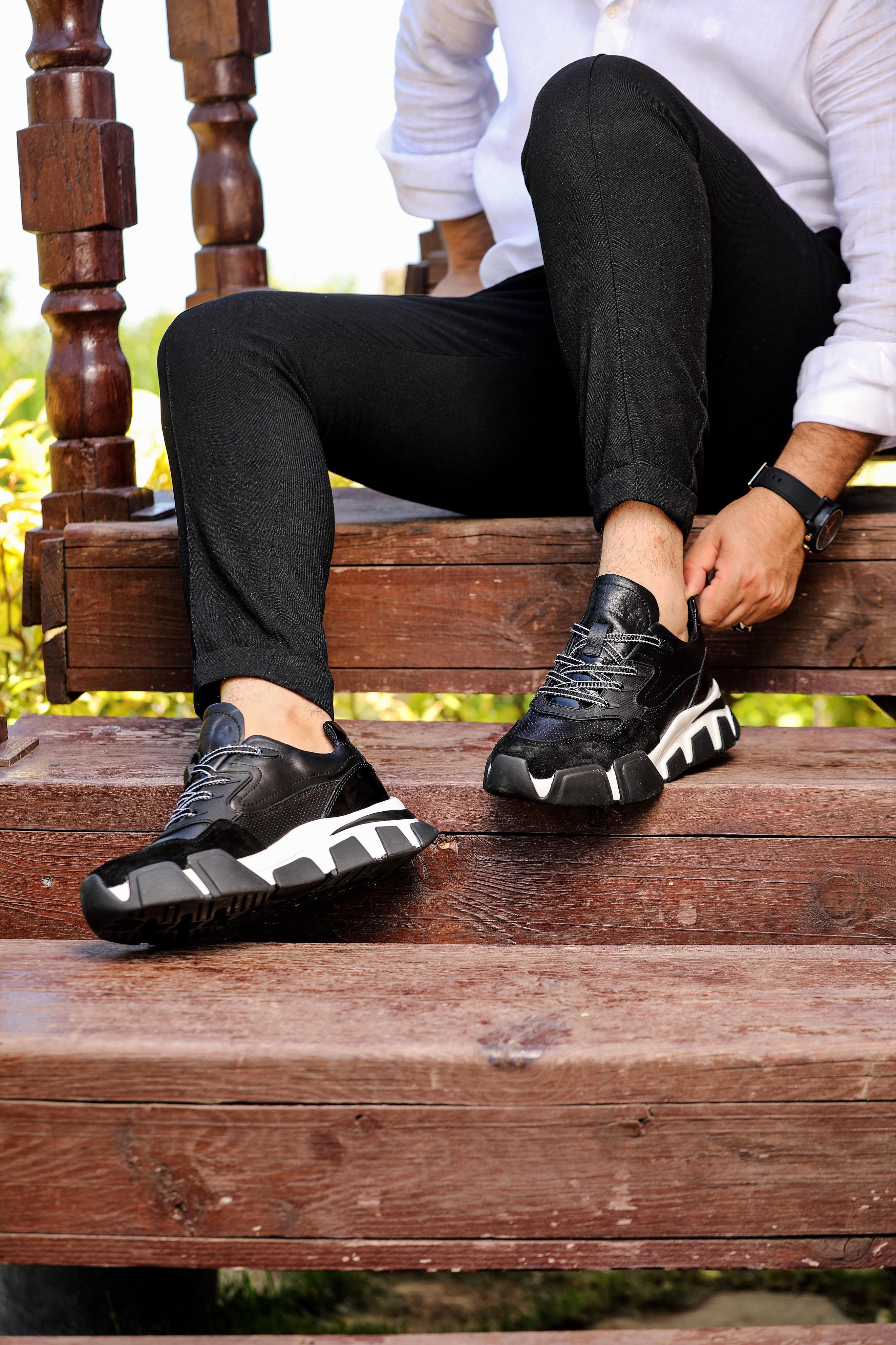 HAKİKİ DERİ EVA TABAN GÜNLÜK ERKEK SNEAKER AYAKKABI - Siyah