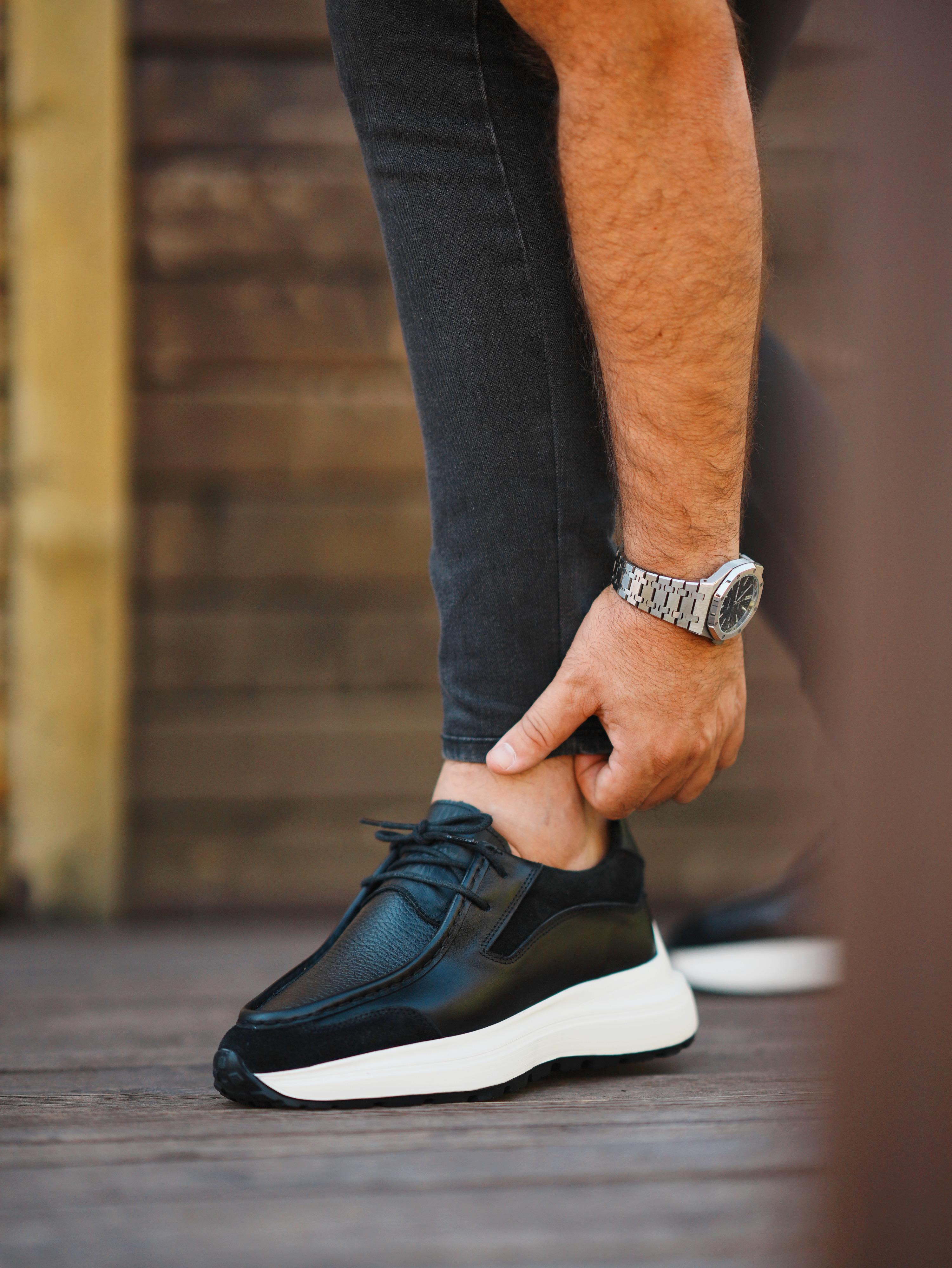 DUBLİN HAKİKİ DERİ EVA TABAN GÜNLÜK ERKEK SNEAKER AYAKKABI - Siyah
