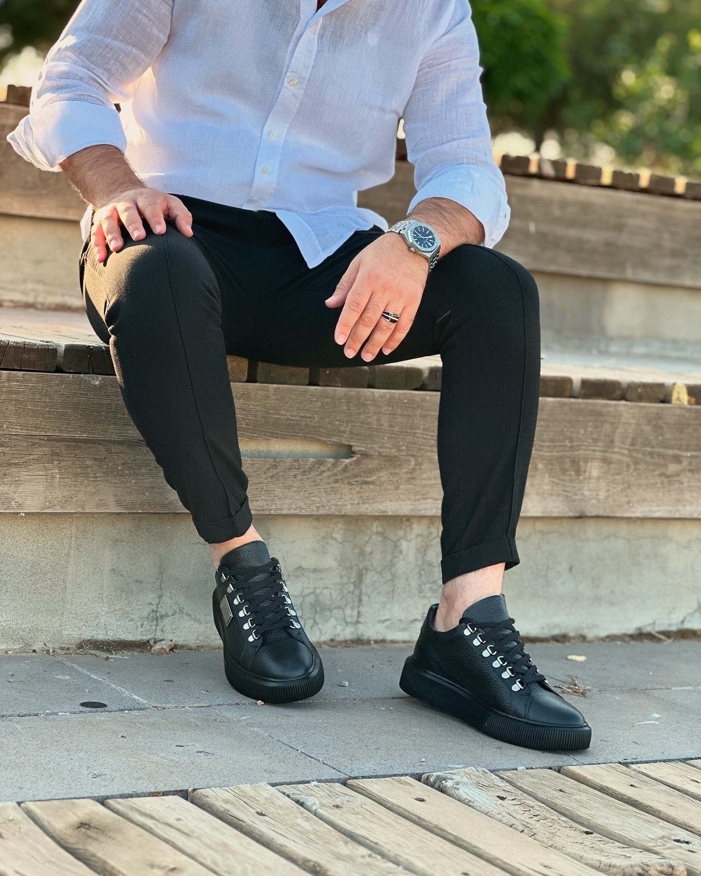HAKİKİ DERİ EVA TABAN GÜNLÜK ERKEK SNEAKER AYAKKABI - Siyah