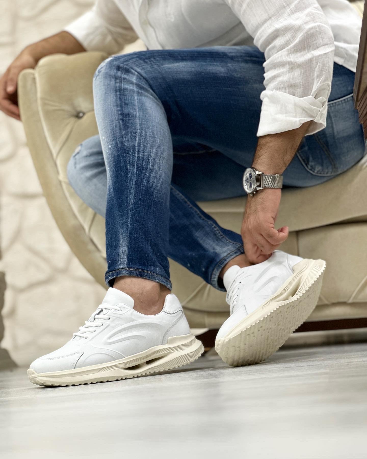 RAVİ HAKİKİ DERİ AİR TABAN GÜNLÜK ERKEK SNEAKER AYAKKABI - Beyaz