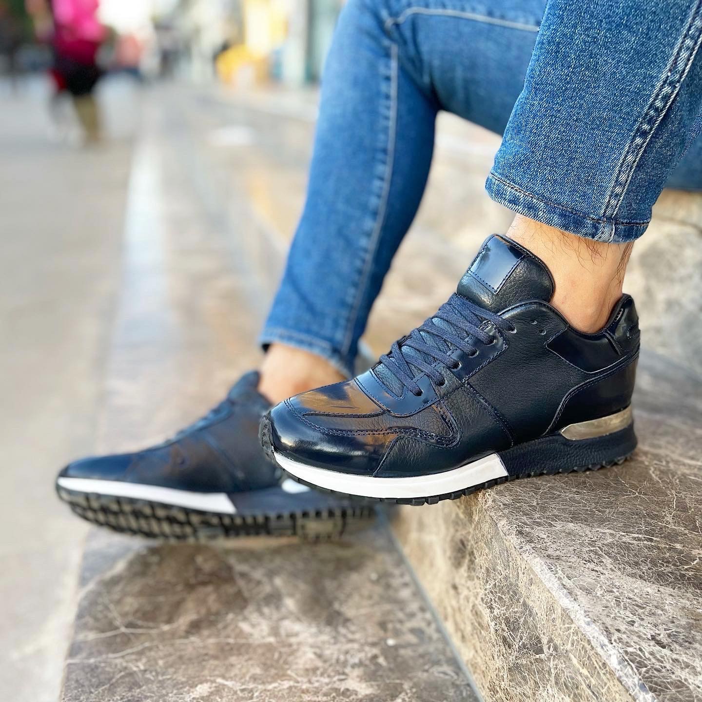 SENTO MODEL HAKİKİ DERİ EVA TABAN GÜNLÜK ERKEK SNEAKER AYAKKABI - Lacivert