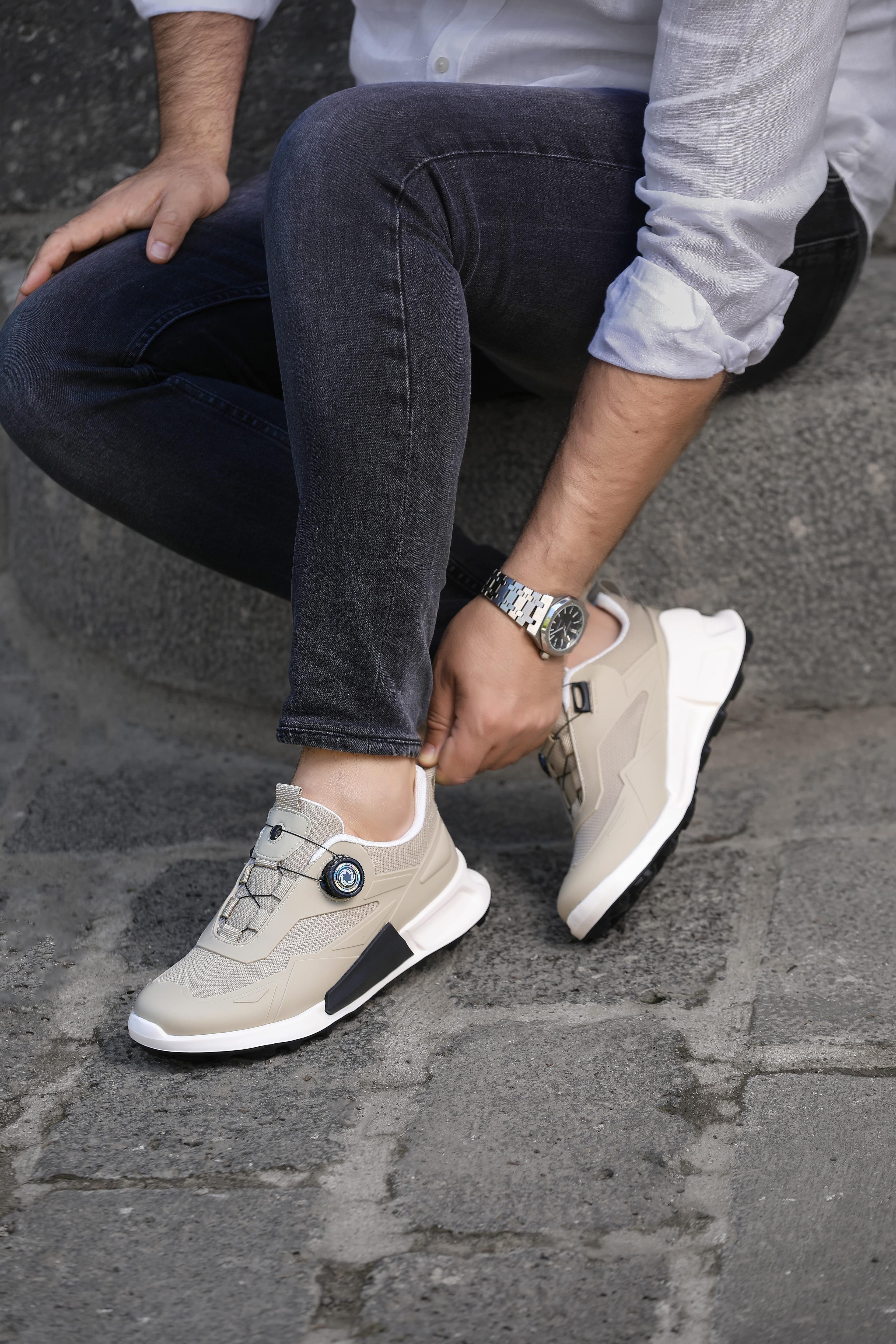 KONDAR HAKİKİ DERİ EVA TABAN ERKEK SNEAKER AYAKKABI - Bej