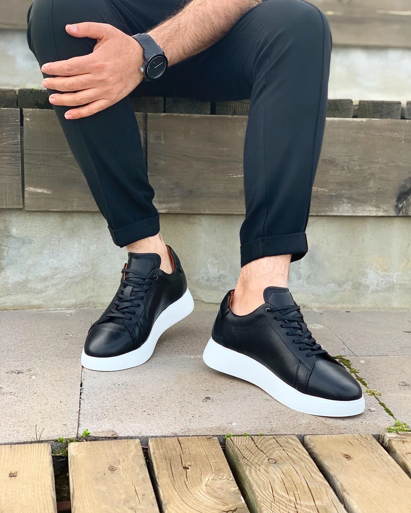 PEİGA HAKİKİ DERİ EVA TABAN GÜNLÜK ERKEK AYAKKABI - Siyah Tabanı Beyaz