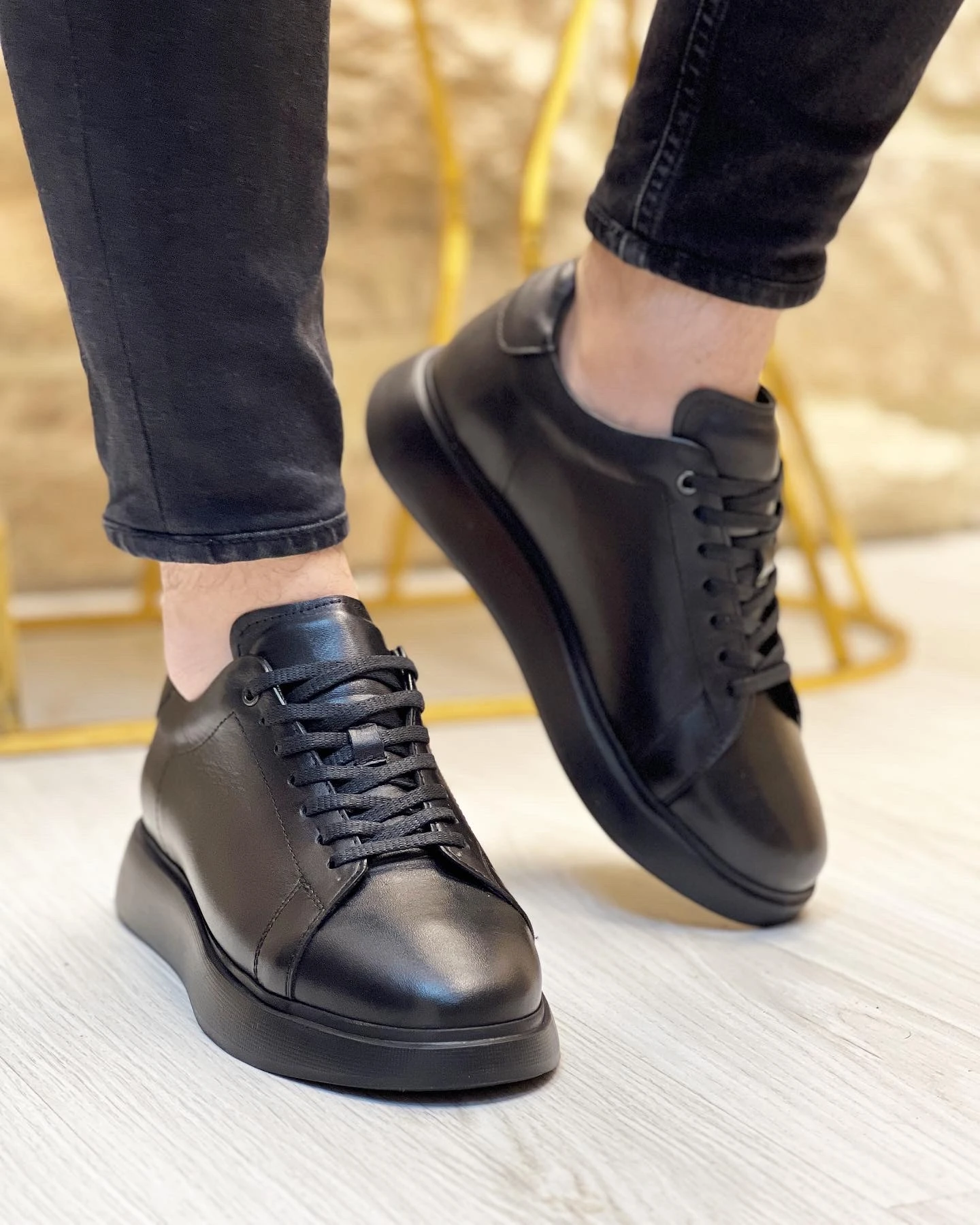 PEİGA HAKİKİ DERİ EVA TABAN GÜNLÜK ERKEK AYAKKABI - Siyah