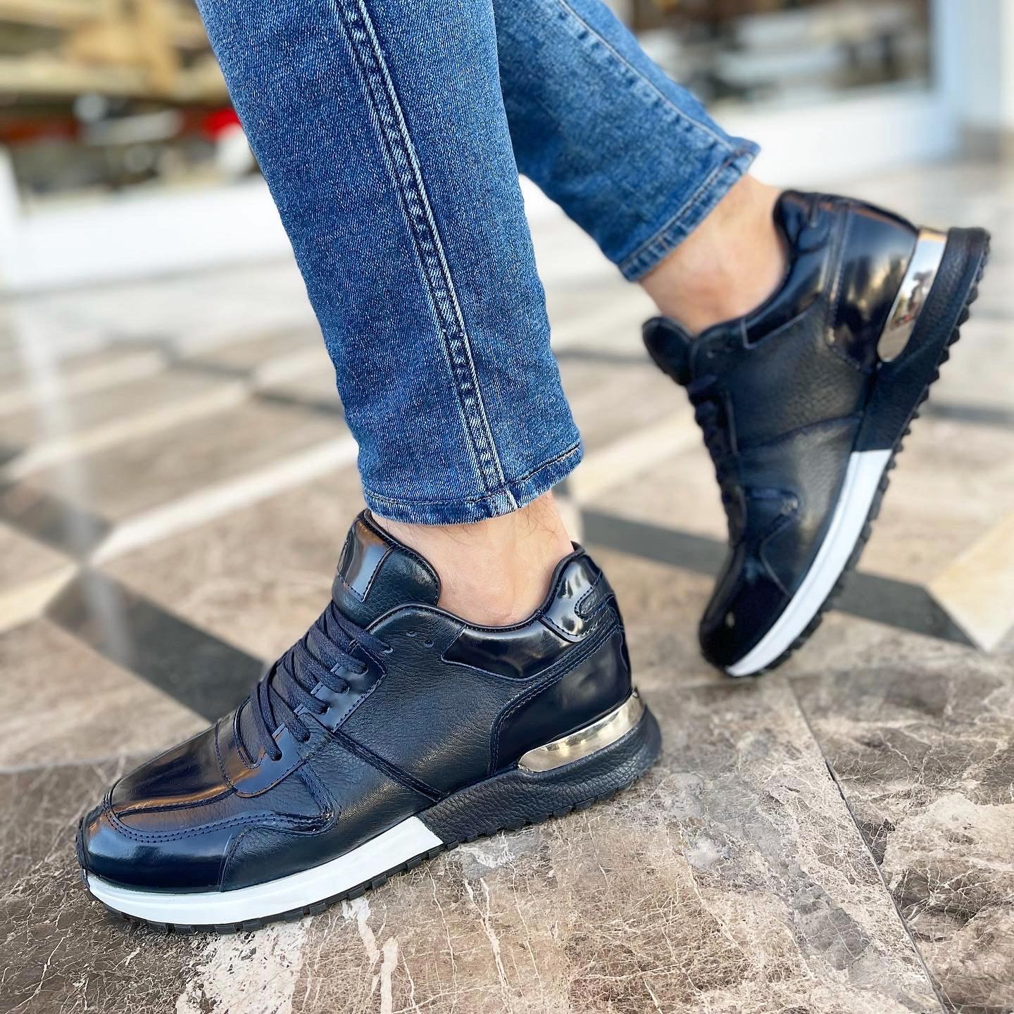SENTO MODEL HAKİKİ DERİ EVA TABAN GÜNLÜK ERKEK SNEAKER AYAKKABI - Lacivert