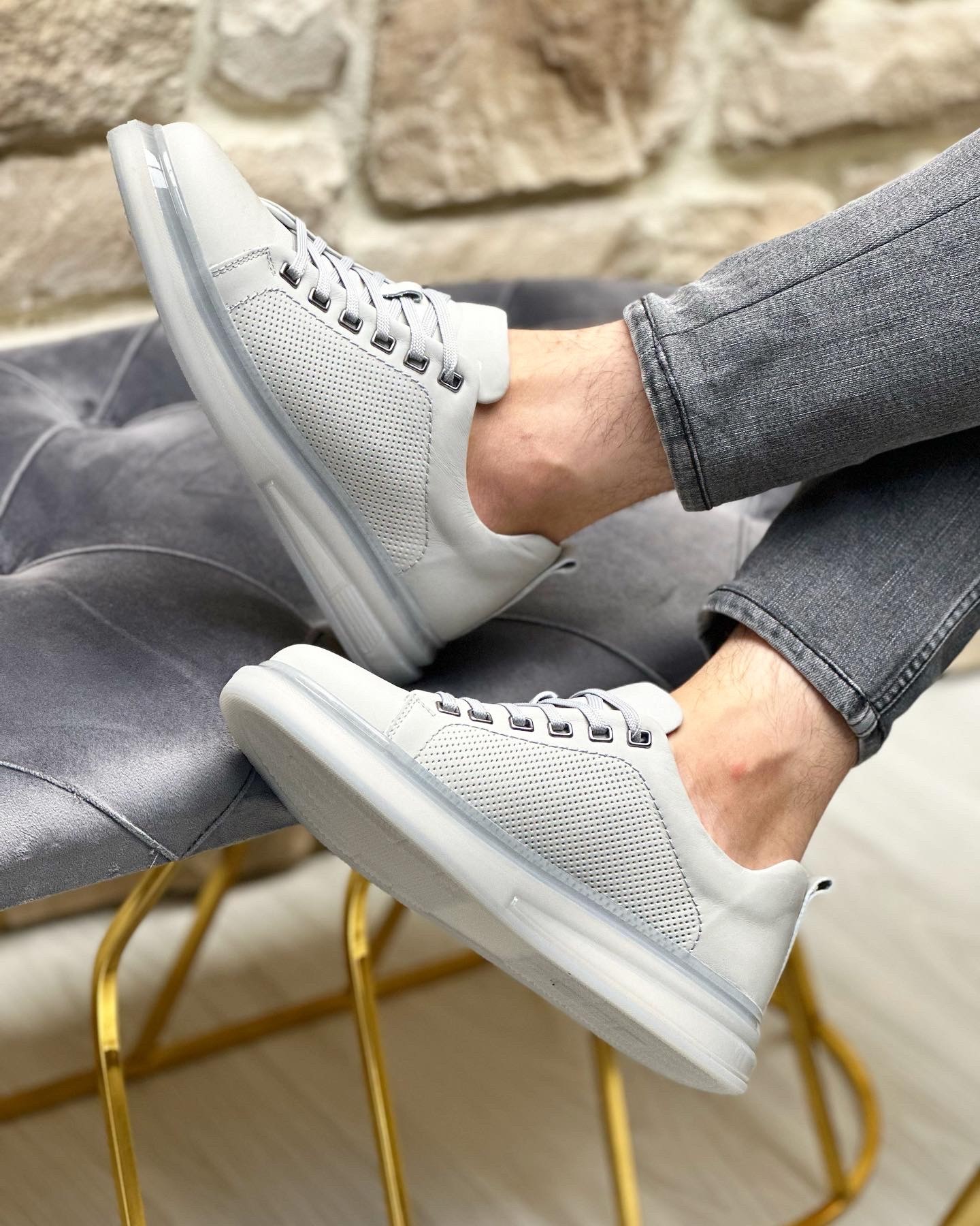 ADERO HAKİKİ DERİ AİR TABAN GÜNLÜK ERKEK SNEAKER AYAKKABI - Gri