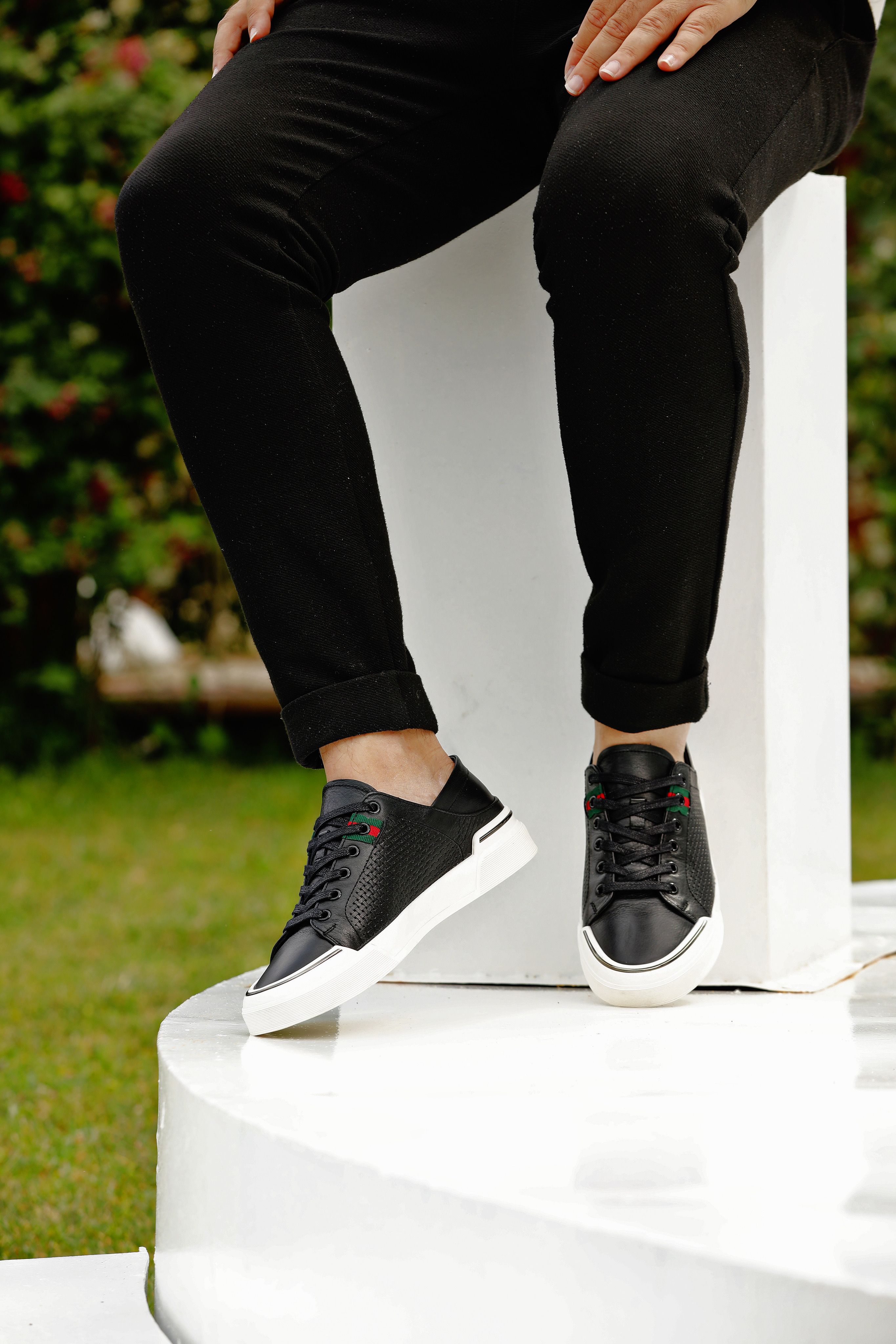 HAKİKİ DERİ GÜNLÜK ERKEK SNEAKER AYAKKABI - Siyah