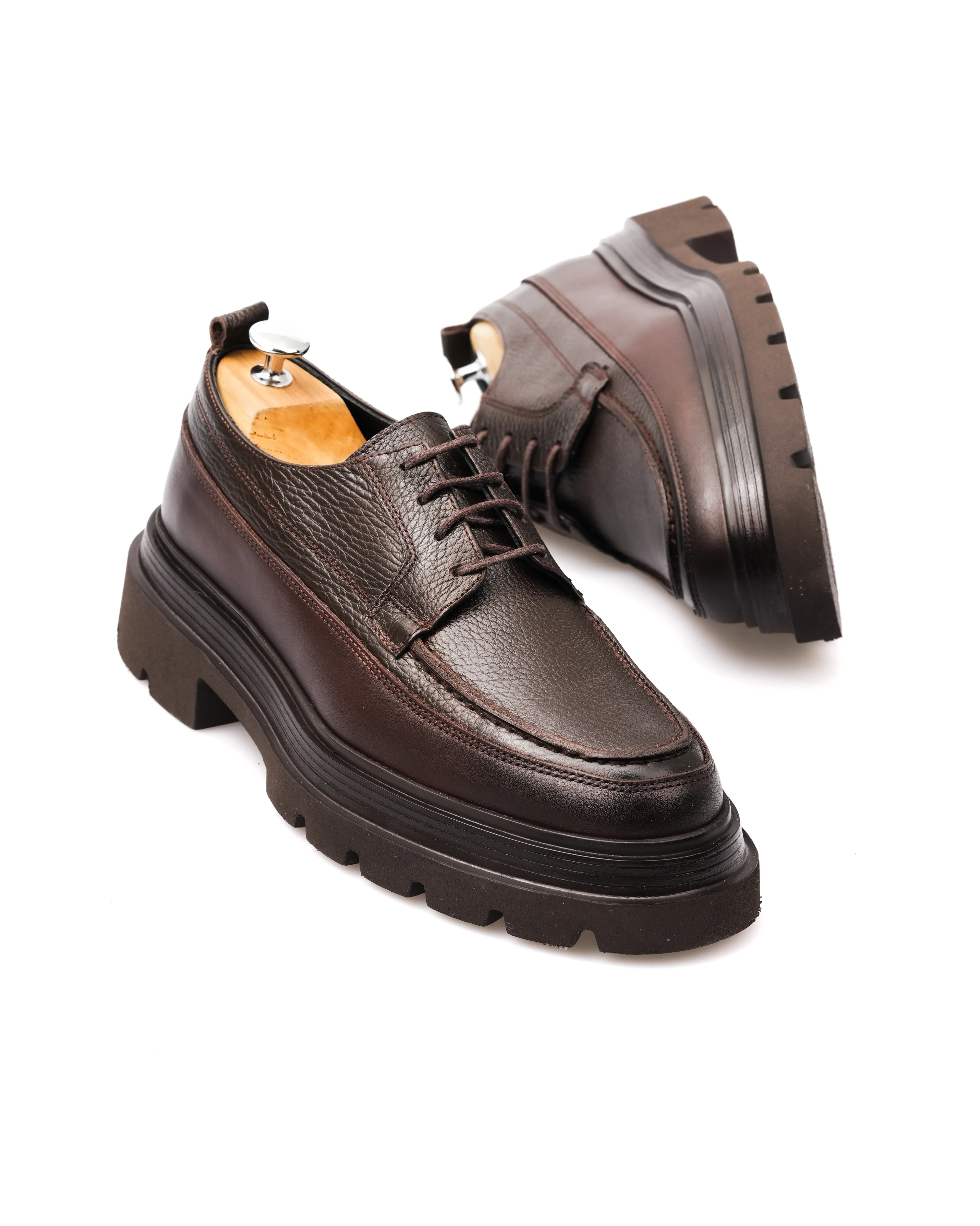SERHEV HAKİKİ DERİ GÜNLÜK ERKEK KLASİK AYAKKABI - Kahverengi