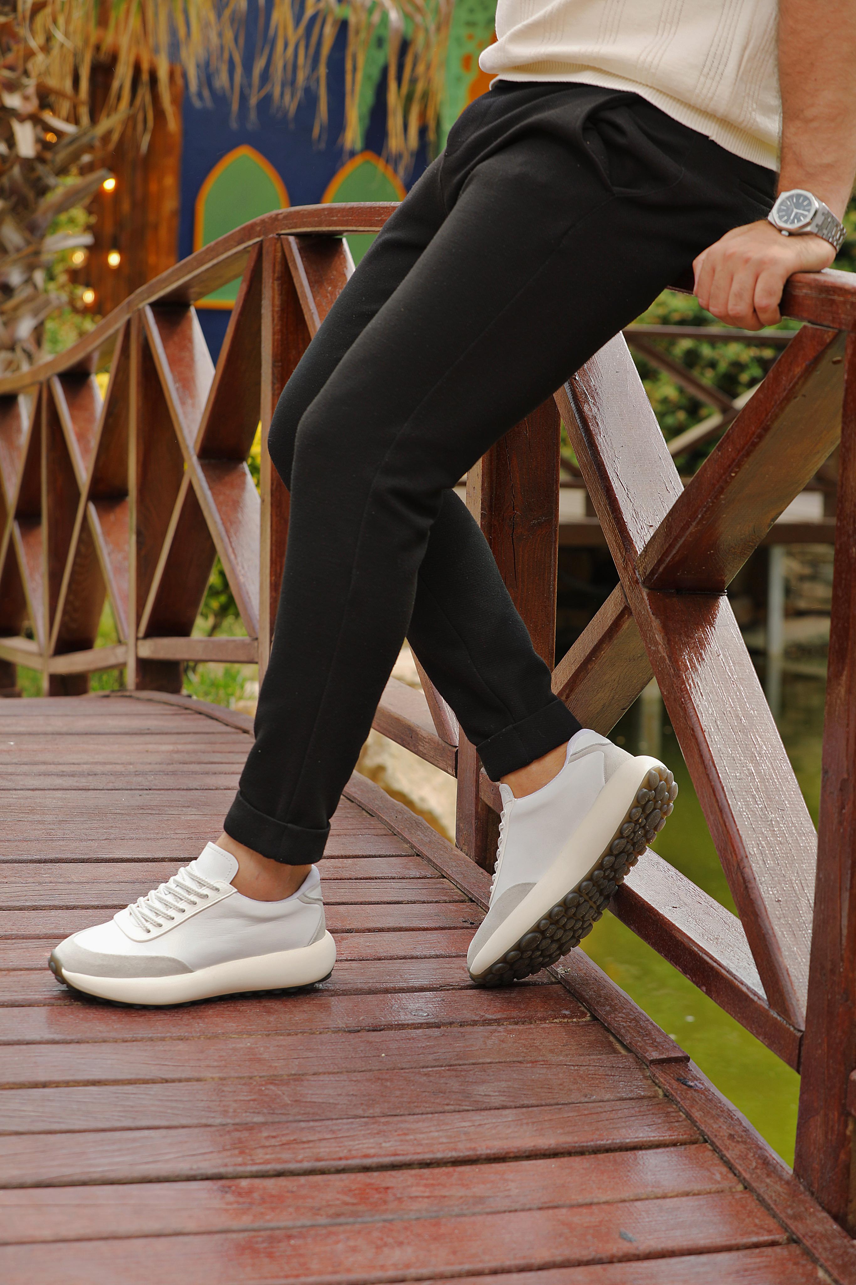 HAKİKİ DERİ AİR TABAN GÜNLÜK ERKEK SNEAKER AYAKKABI - Beyaz