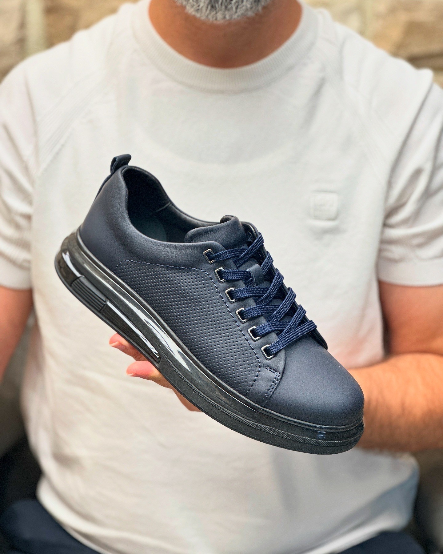 ADERO HAKİKİ DERİ AİR TABAN GÜNLÜK ERKEK SNEAKER AYAKKABI - Lacivert