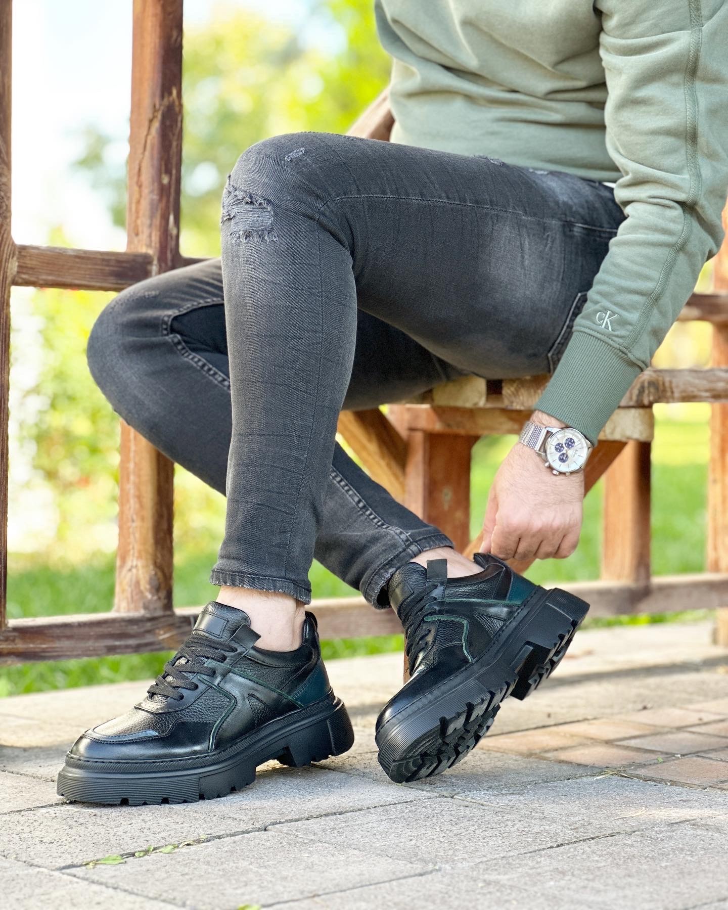 HAKİKİ DERİ EVA TABAN GÜNLÜK ERKEK CASUAL AYAKKABI - Siyah
