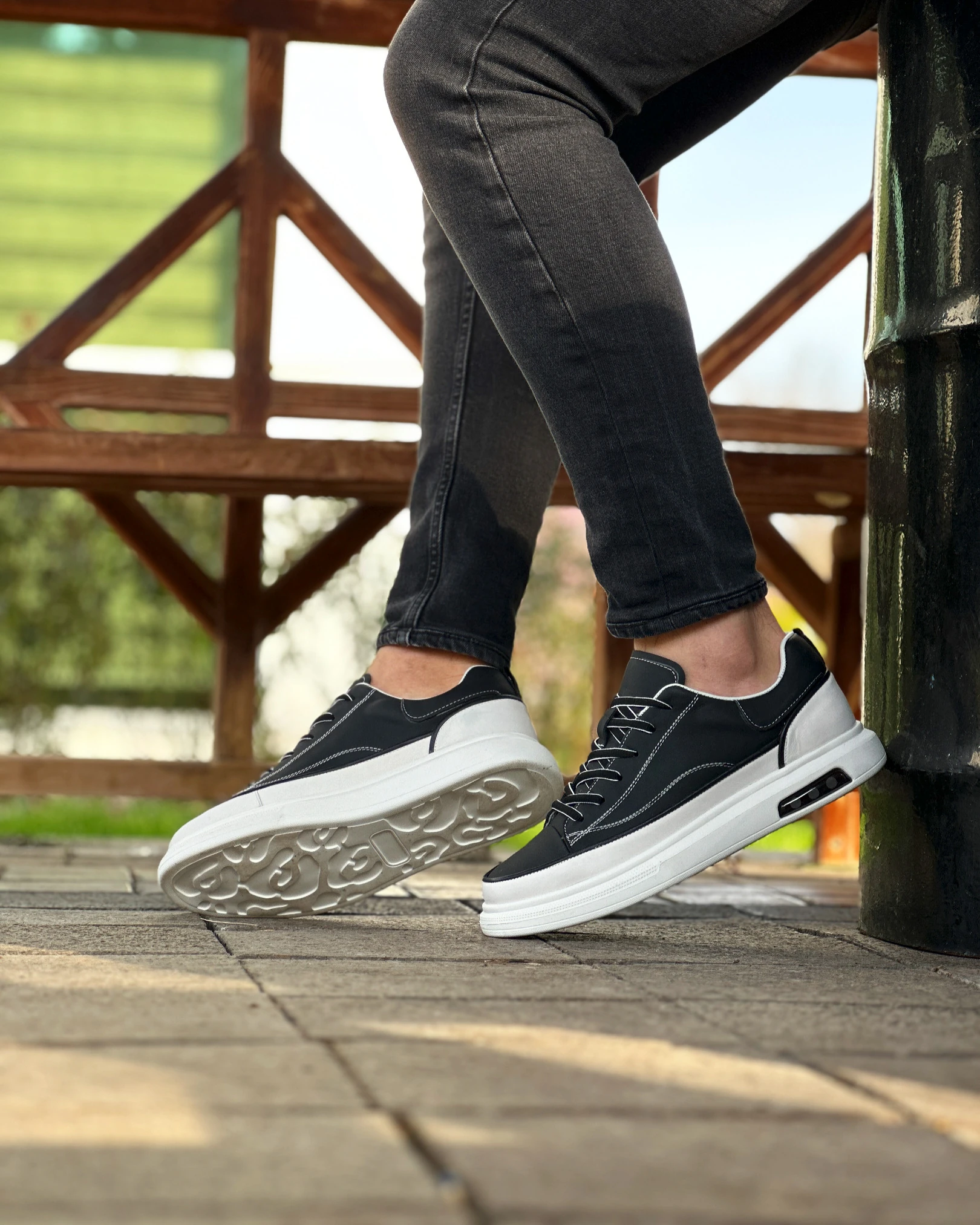 CEHA HAKİKİ DERİ AİR TABAN GÜNLÜK ERKEK SNEAKER AYAKKABI - Siyah Tabanı Beyaz