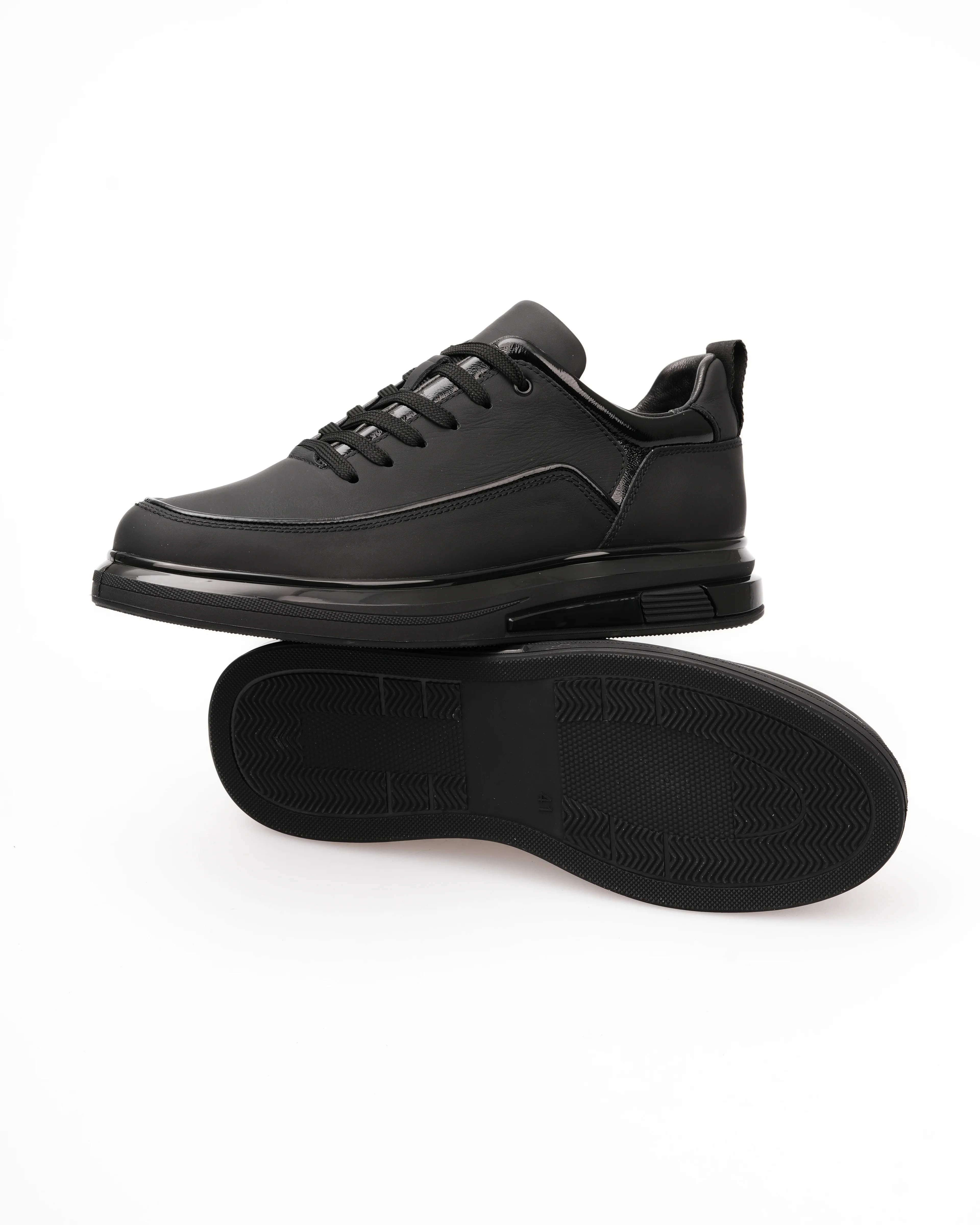 WAYGRE HAKİKİ DERİ AİR TABAN GÜNLÜK ERKEK SNEAKER AYAKKABI - Siyah tabanı siyah