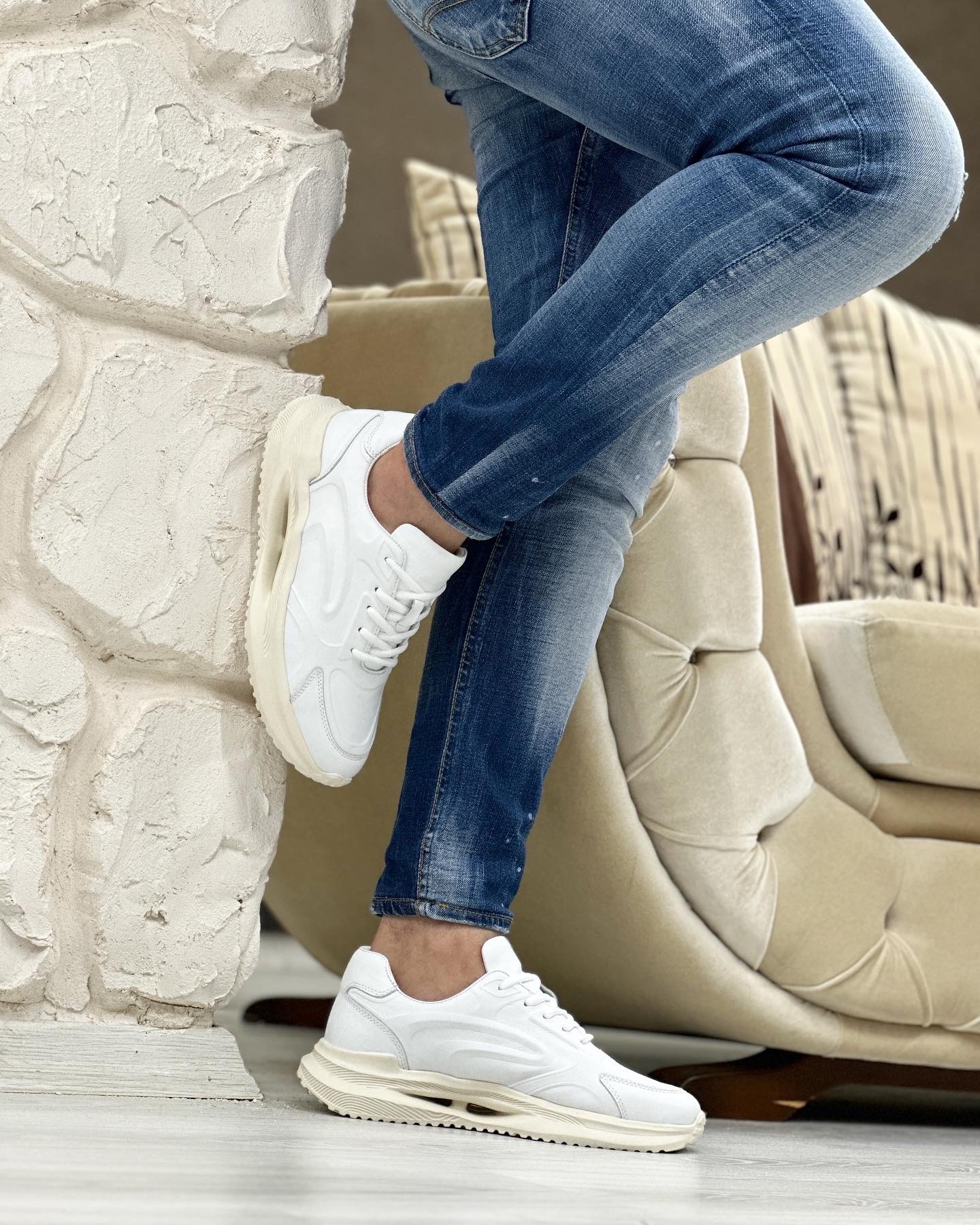 RAVİ HAKİKİ DERİ AİR TABAN GÜNLÜK ERKEK SNEAKER AYAKKABI - Beyaz