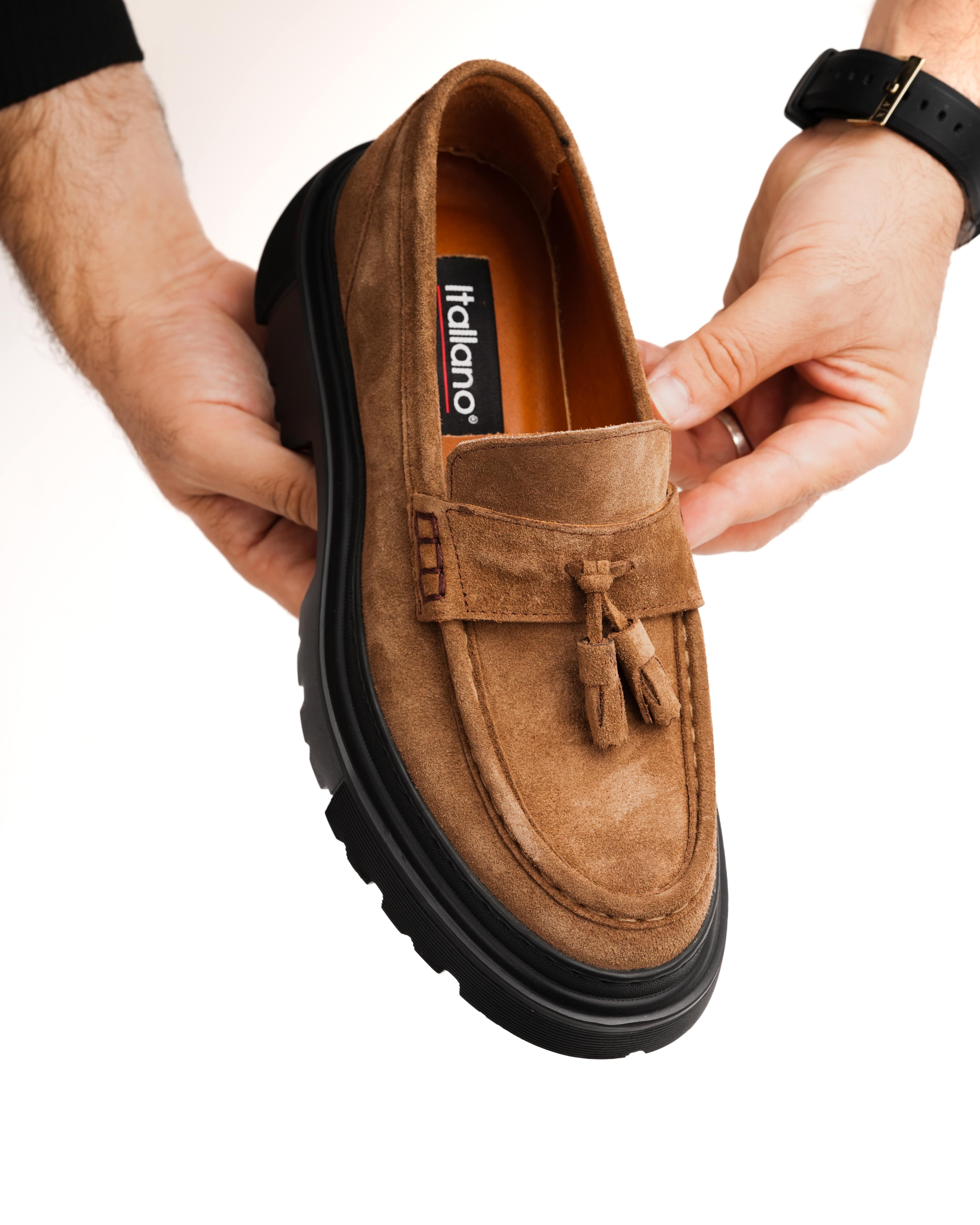 TIRKEVANK HAKİKİ DERİ EVA TABAN GÜNLÜK ERKEK KLASİK AYAKKABI - Taba