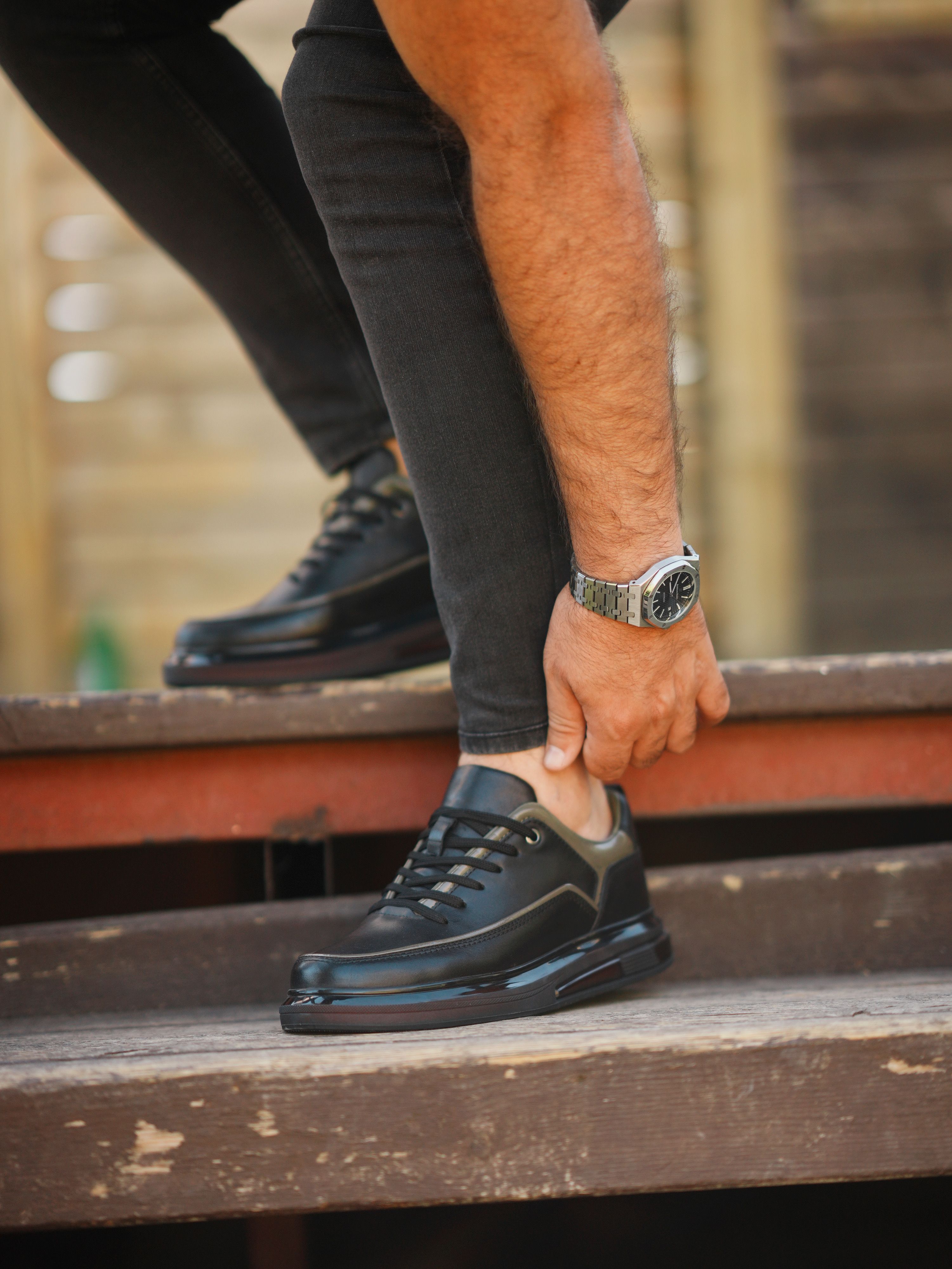 HAKİKİ DERİ AİR TABAN GÜNLÜK ERKEK SNEAKER AYAKKABI - Siyah