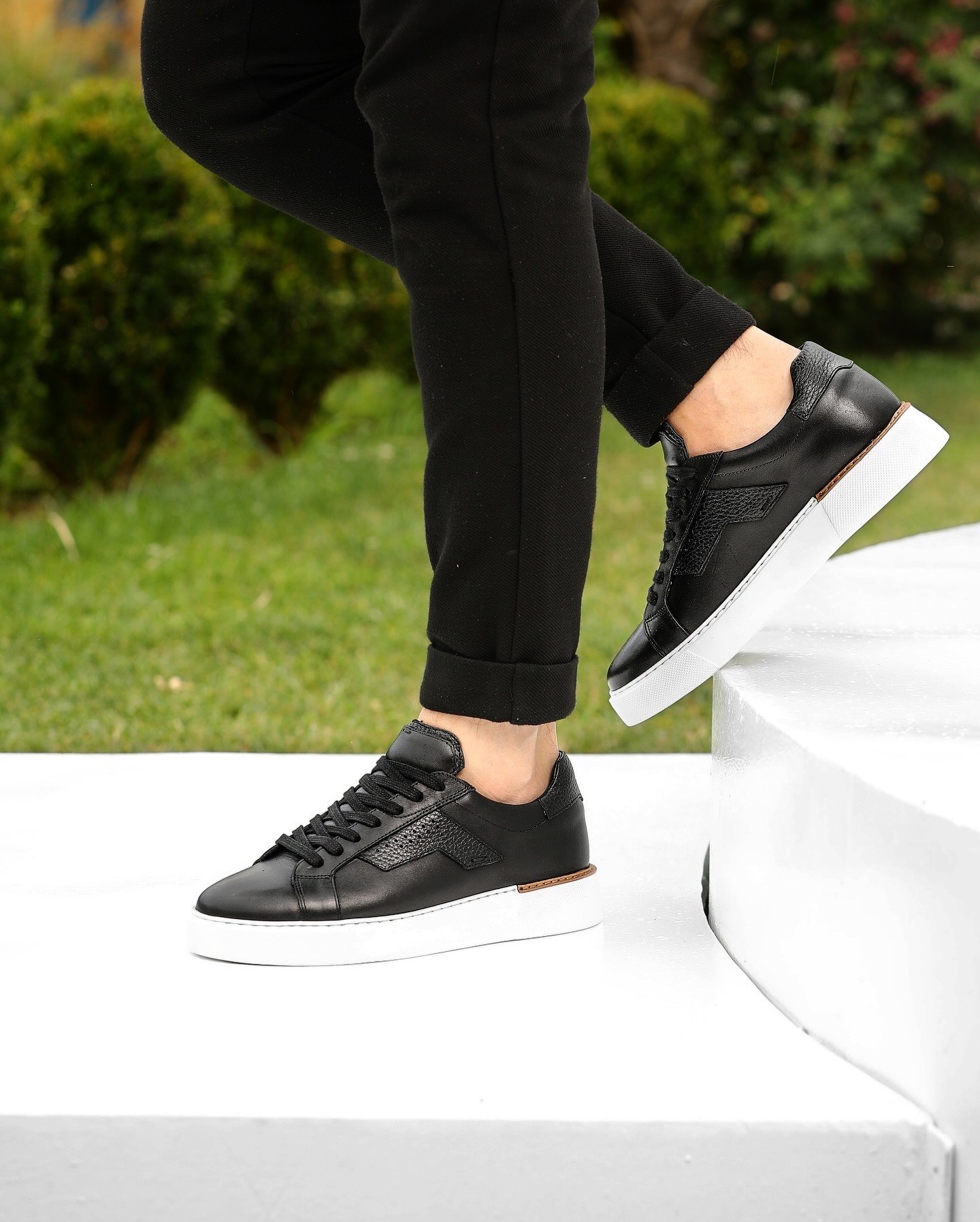 HAKİKİ DERİ EVA TABAN GÜNLÜK ERKEK SNEAKER AYAKKABI - Siyah