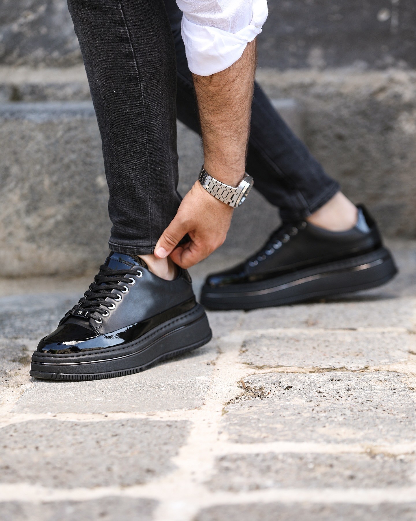ROGLAN HAKİKİ DERİ EVA TABAN GÜNLÜK ERKEK SNEAKER AYAKKABI - Siyah Rugan