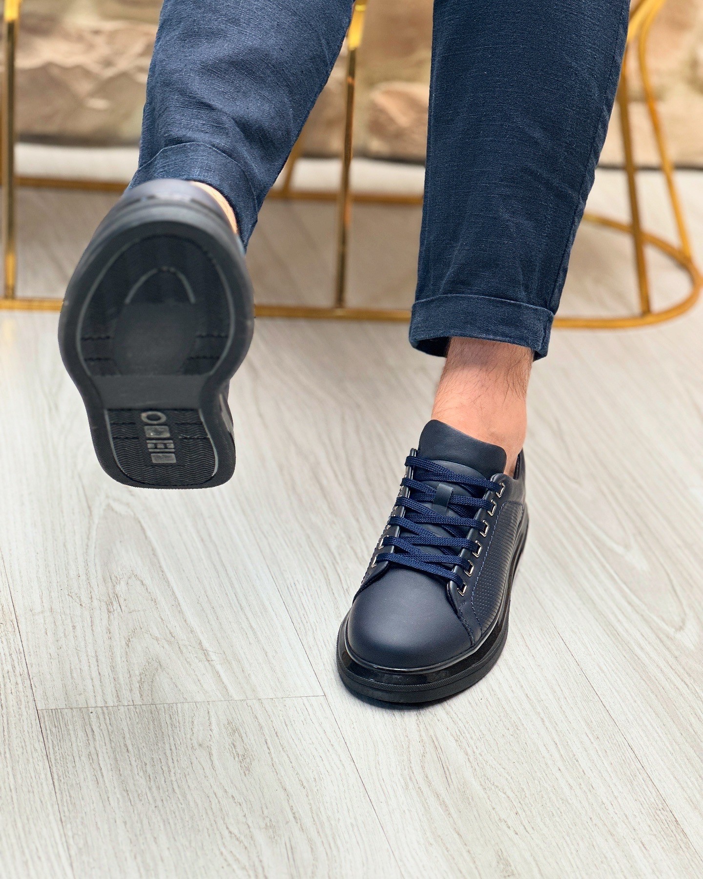 ADERO HAKİKİ DERİ AİR TABAN GÜNLÜK ERKEK SNEAKER AYAKKABI - Lacivert