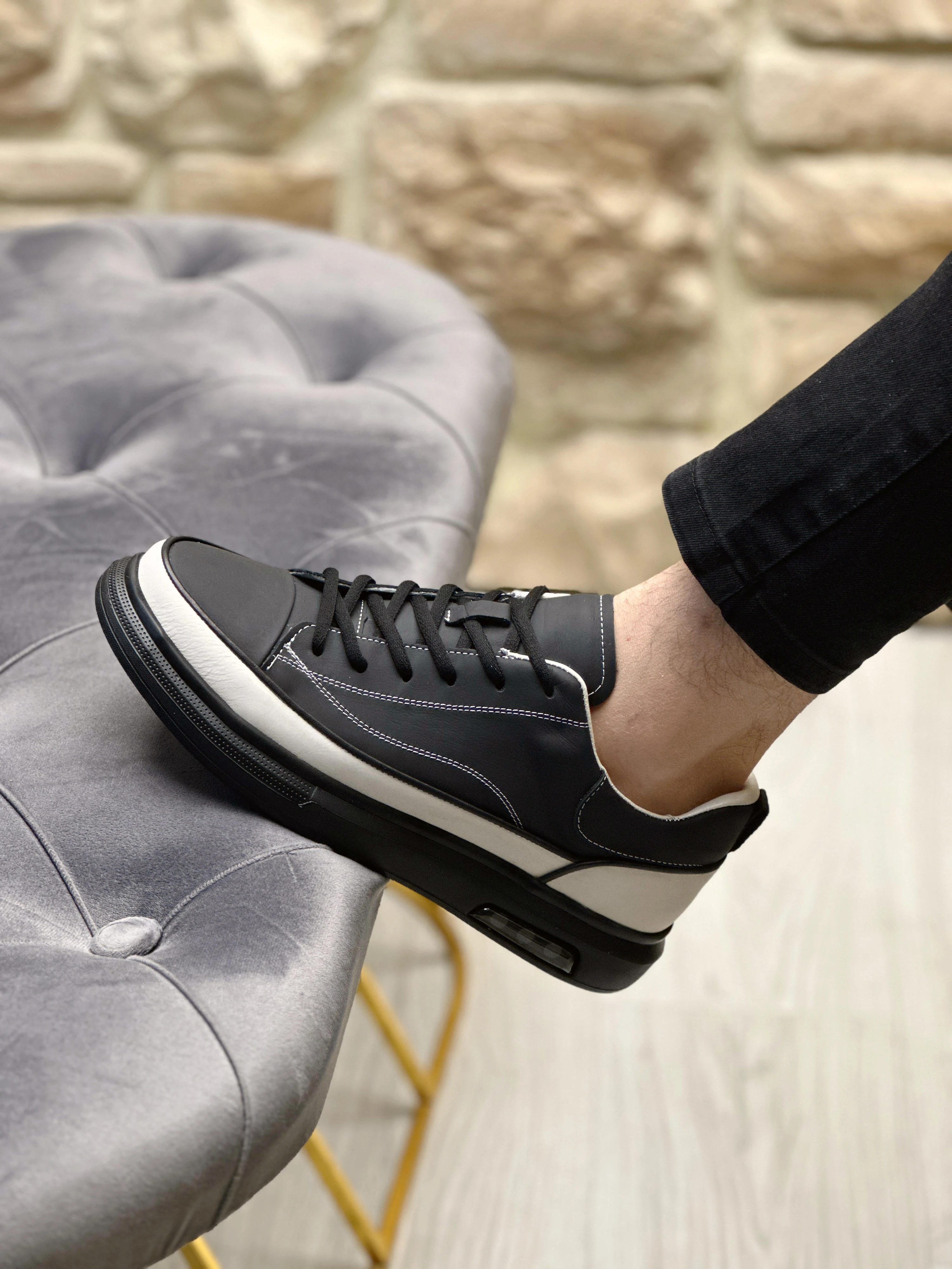 CEHA HAKİKİ DERİ AİR TABAN GÜNLÜK ERKEK SNEAKER AYAKKABI - Siyah Garnili