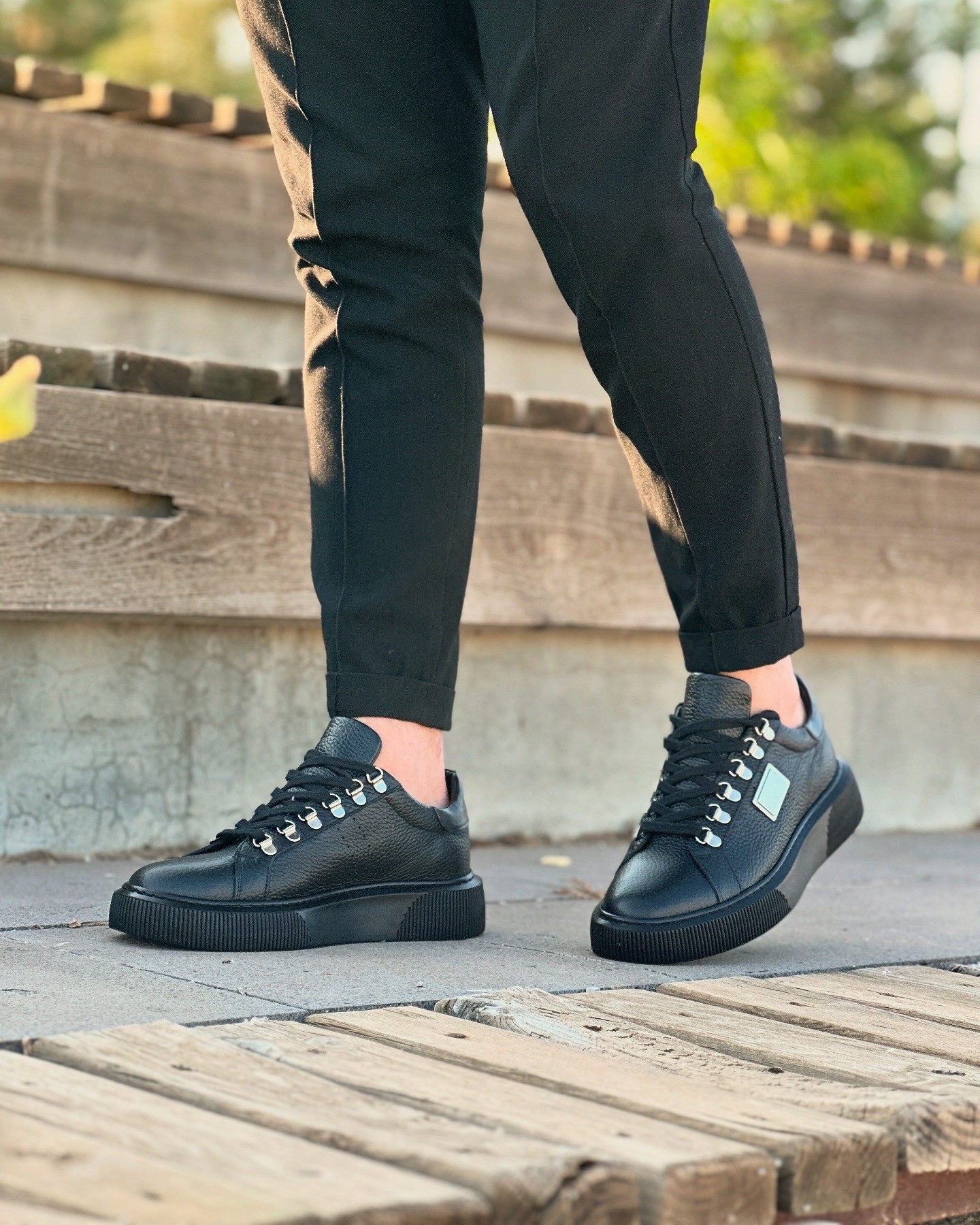 HAKİKİ DERİ EVA TABAN GÜNLÜK ERKEK SNEAKER AYAKKABI - Siyah