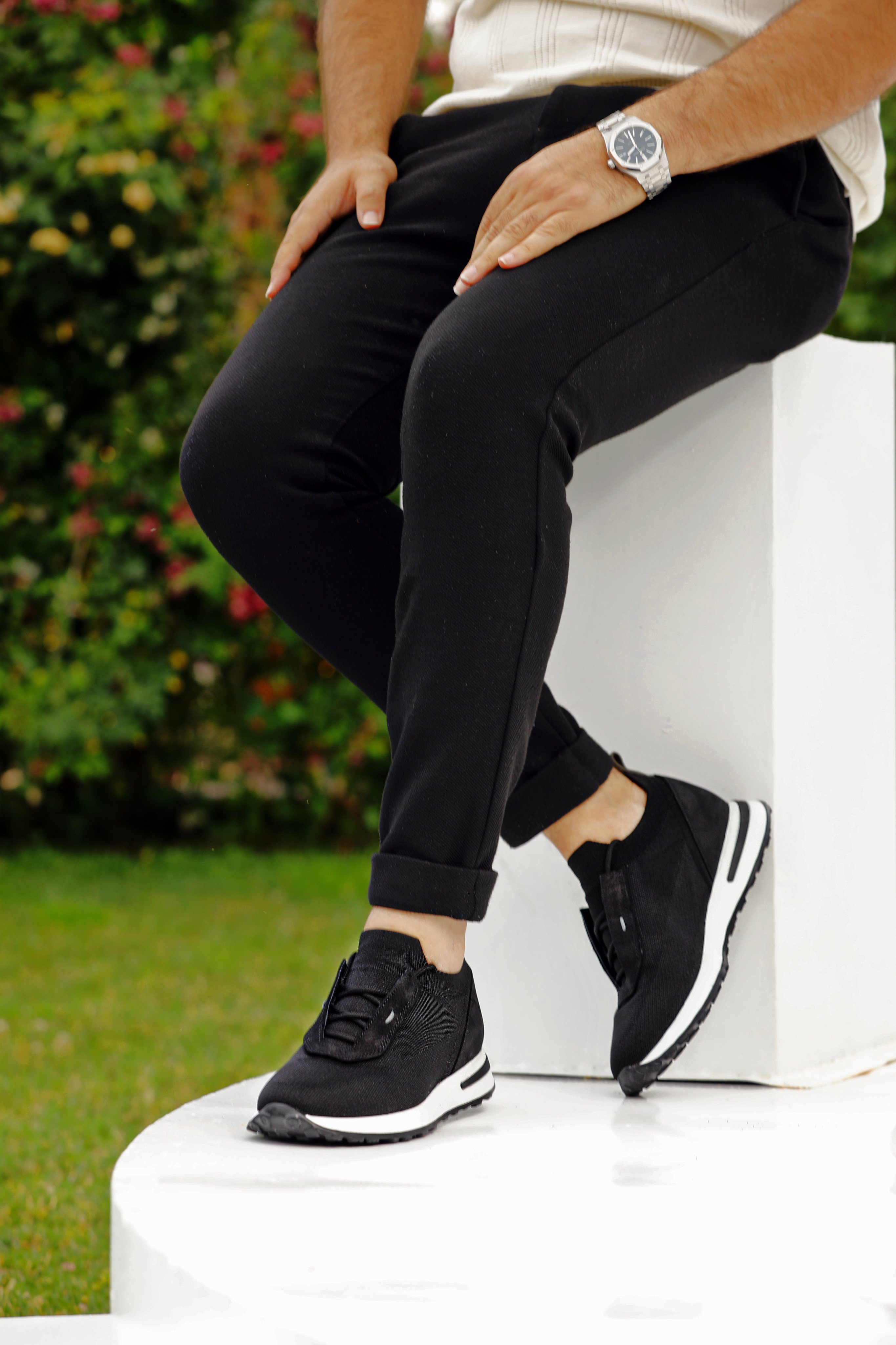 KETEN EVA TABAN GÜNLÜK ERKEK SNEAKER AYAKKABI - Siyah