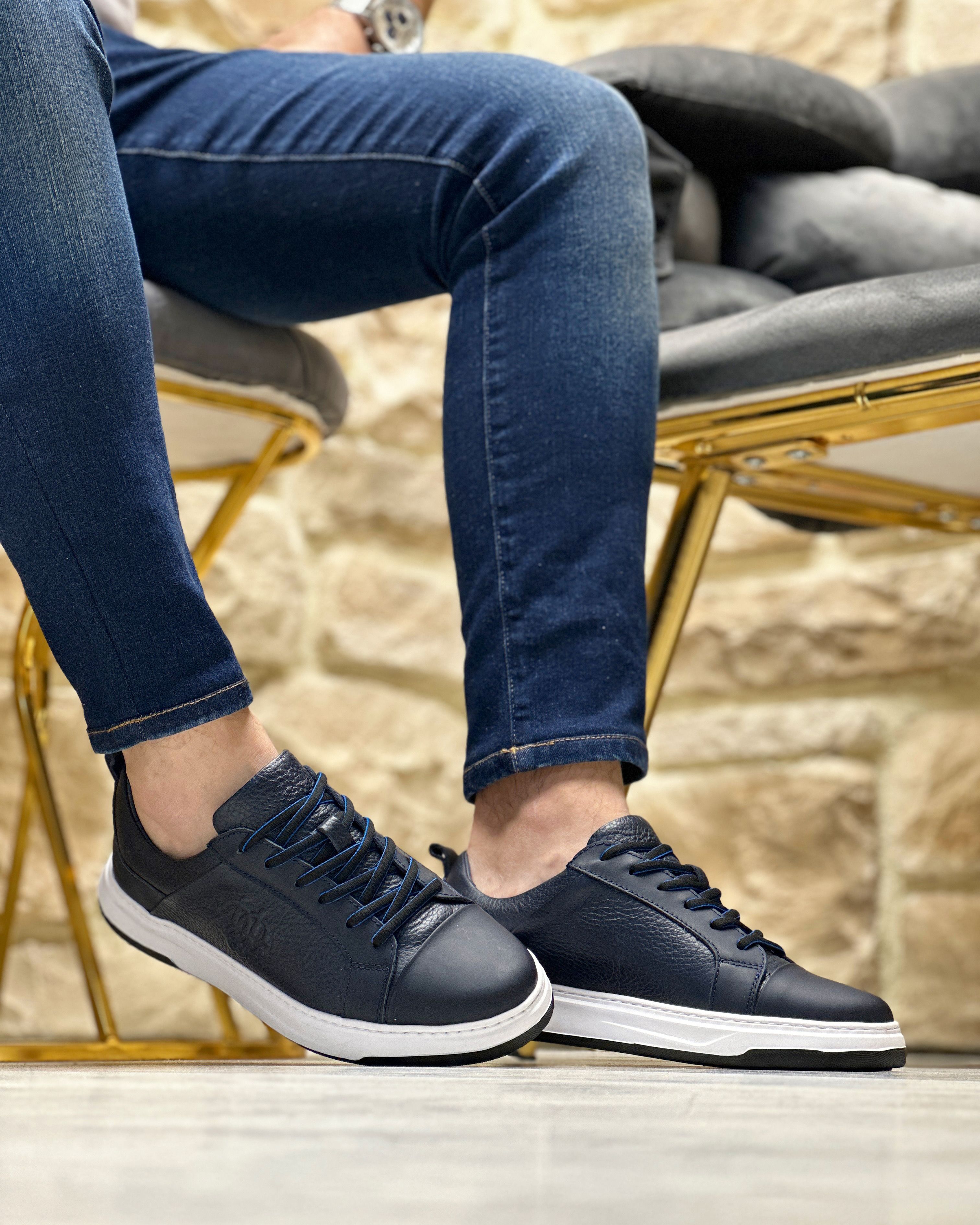ARMEDON HAKİKİ DERİ EVA TABAN GÜNLÜK ERKEK SNEAKER AYAKKABI - Lacivert