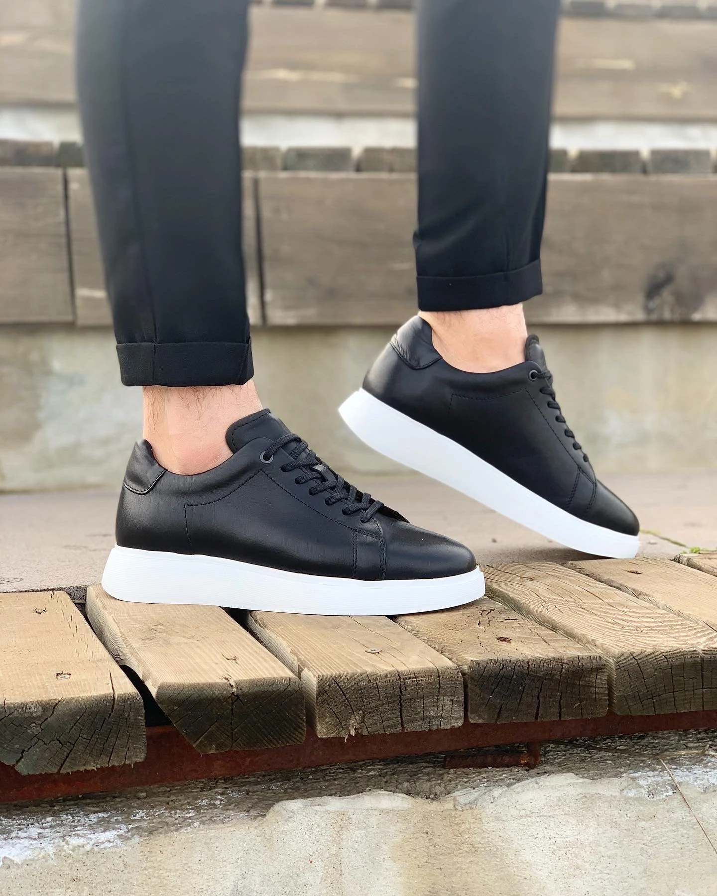 PEİGA HAKİKİ DERİ EVA TABAN GÜNLÜK ERKEK AYAKKABI - Siyah Tabanı Beyaz