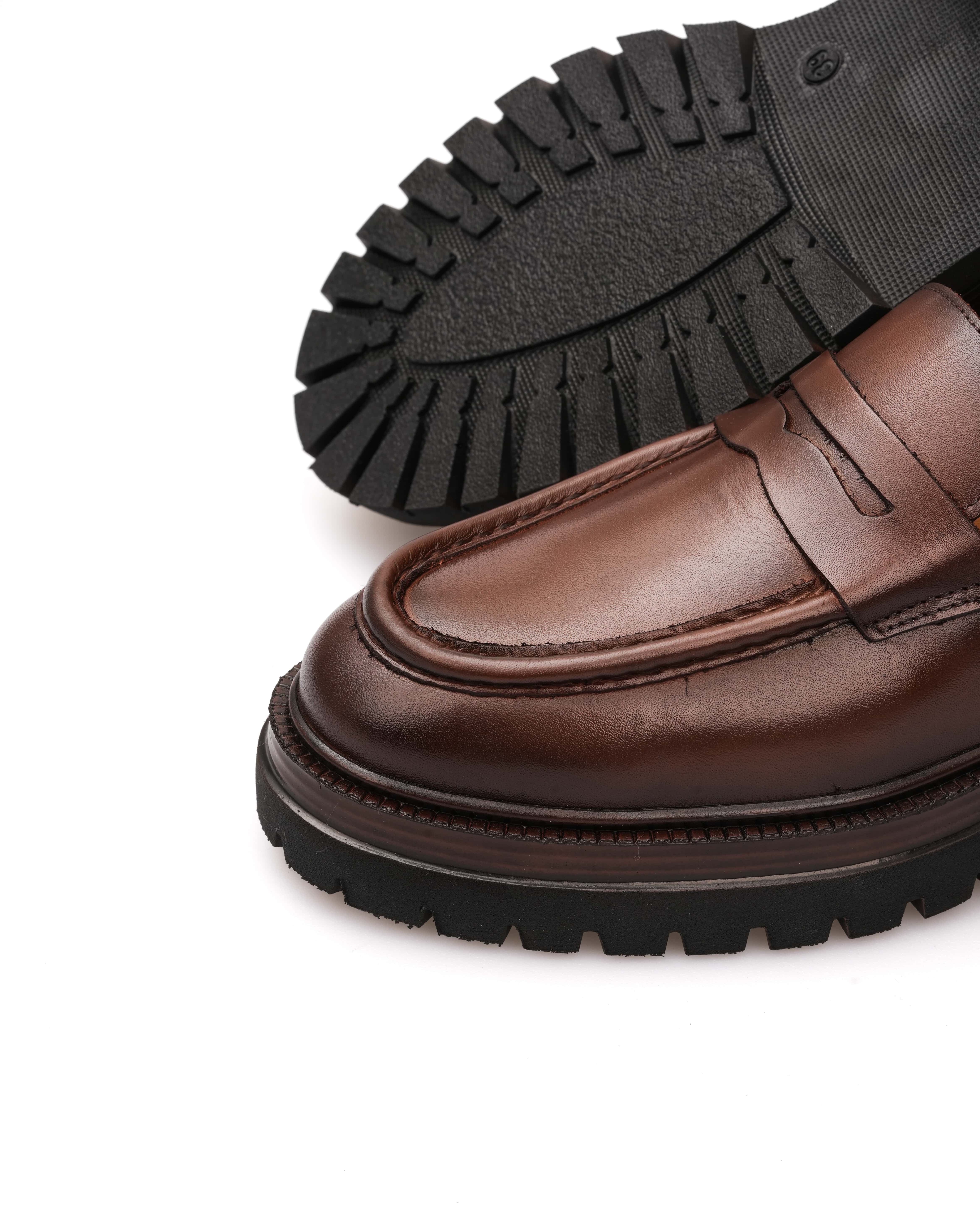 GERZA HAKİKİ DERİ GÜNLÜK ERKEK KLASİK AYAKKABI - Kahverengi