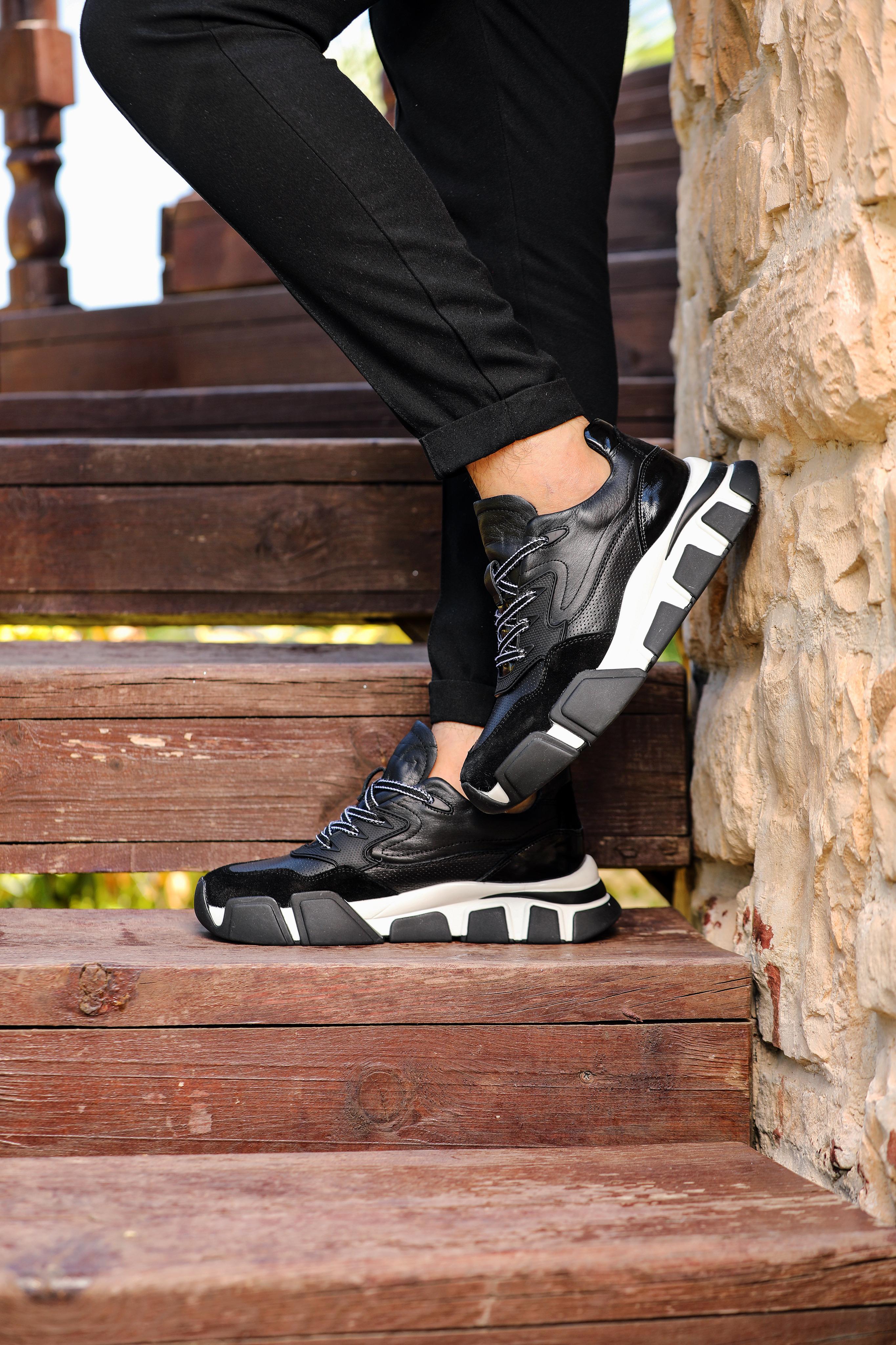 HAKİKİ DERİ EVA TABAN GÜNLÜK ERKEK SNEAKER AYAKKABI - Siyah