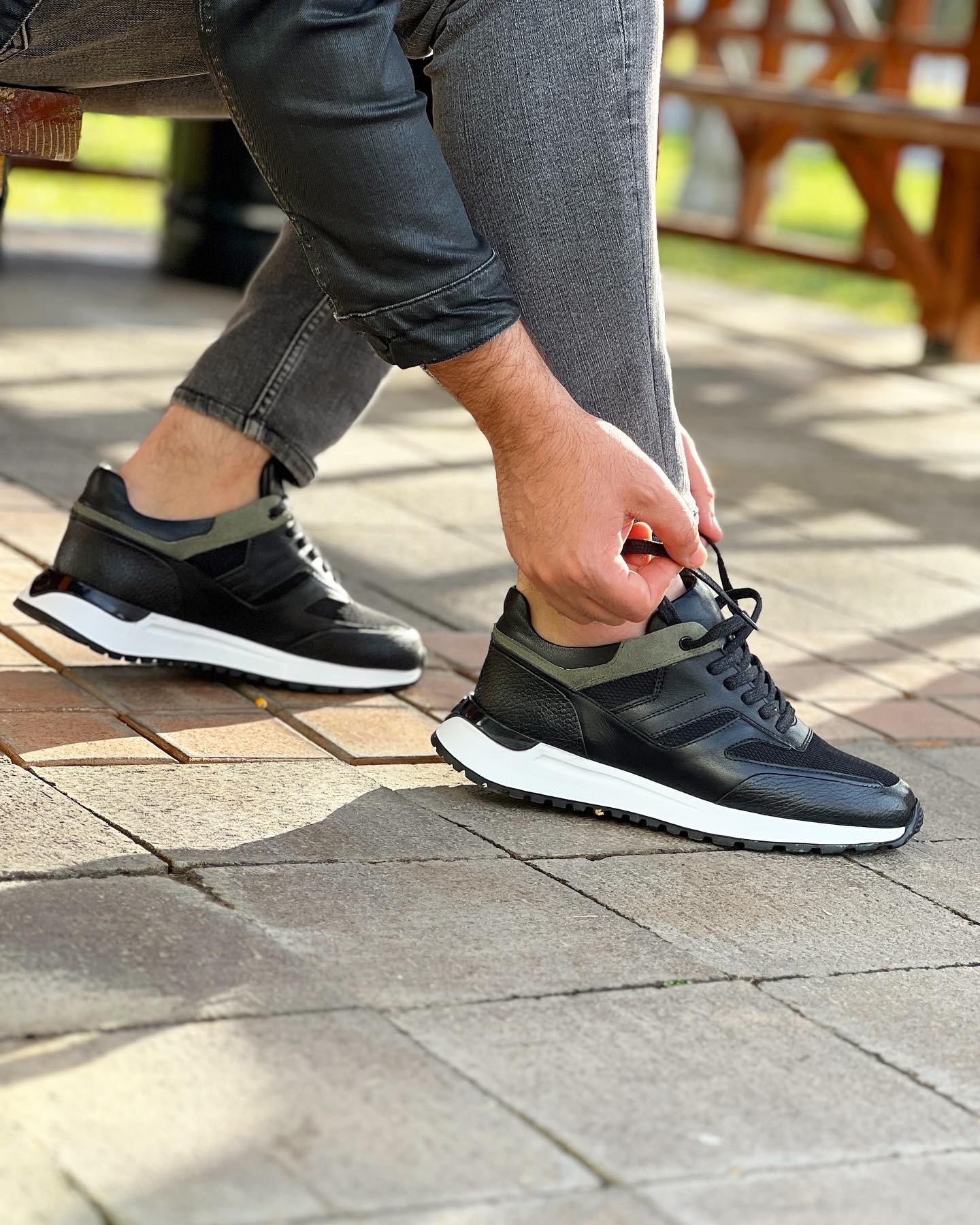 ARTH HAKİKİ DERİ EVA TABAN GÜNLÜK ERKEK SNEAKER AYAKKABI - Siyah Garnili
