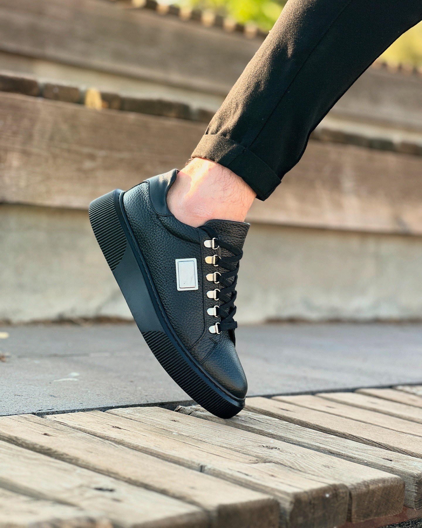 HAKİKİ DERİ EVA TABAN GÜNLÜK ERKEK SNEAKER AYAKKABI - Siyah