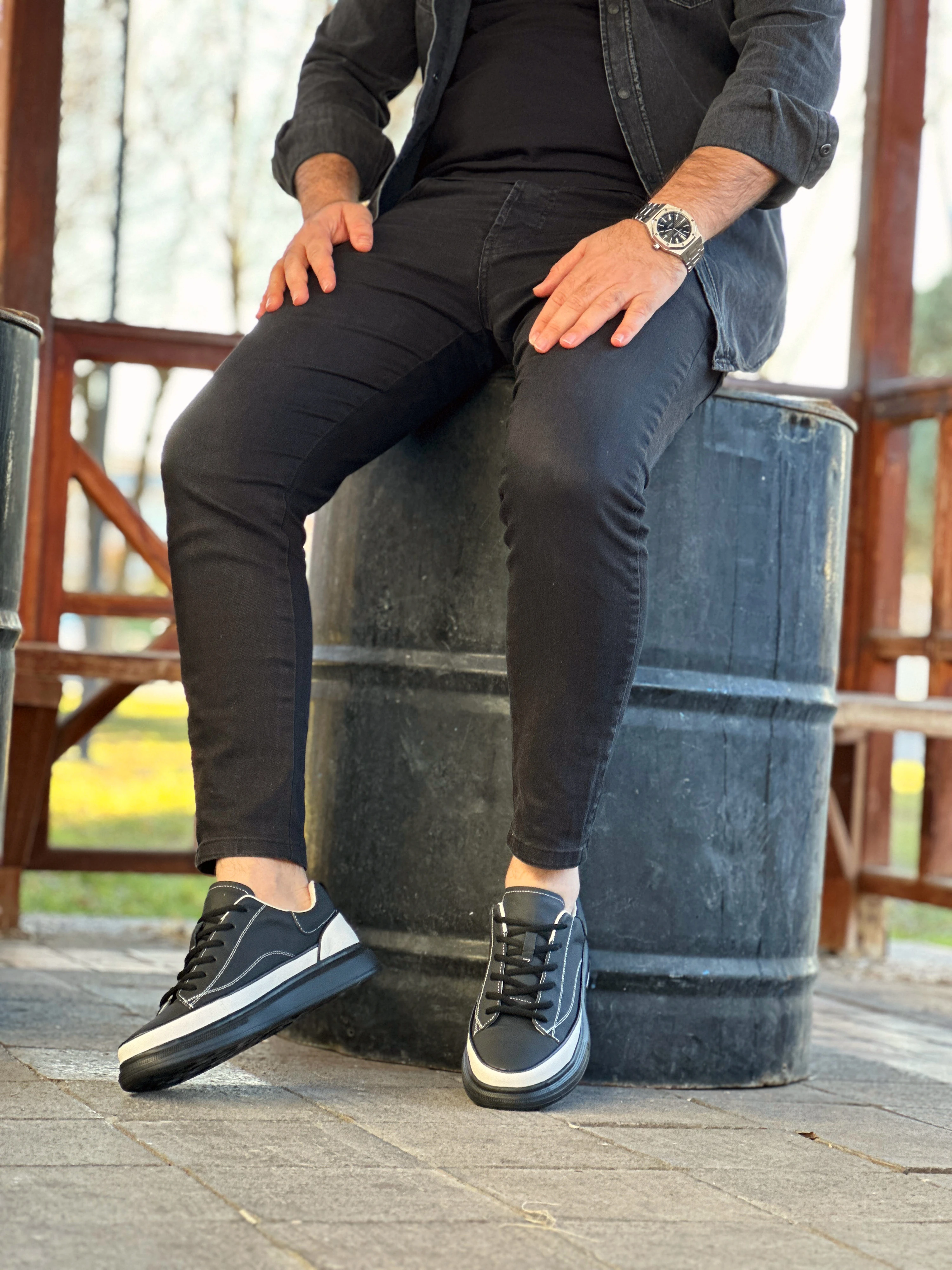 CEHA HAKİKİ DERİ AİR TABAN GÜNLÜK ERKEK SNEAKER AYAKKABI - Siyah Garnili