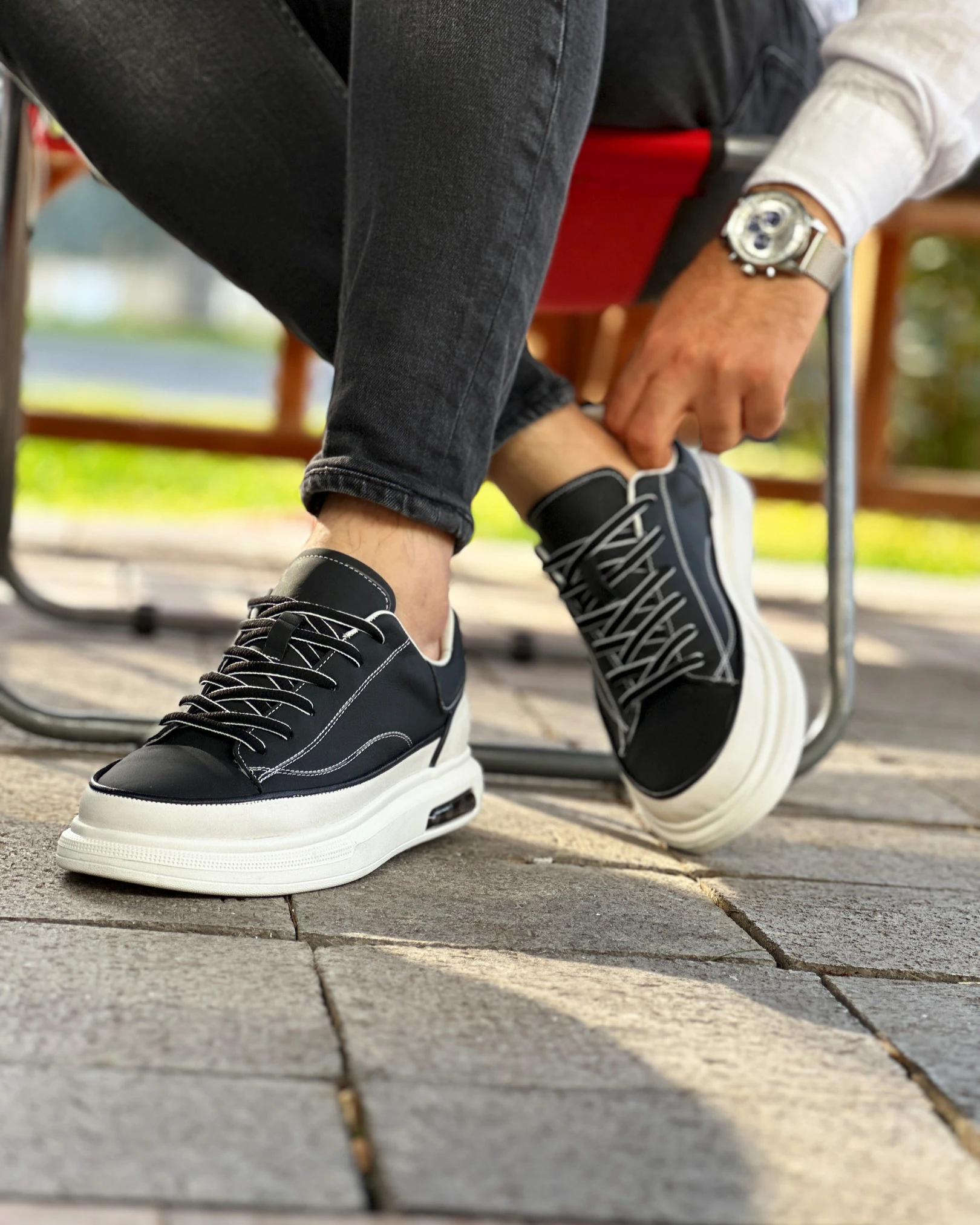 CEHA HAKİKİ DERİ AİR TABAN GÜNLÜK ERKEK SNEAKER AYAKKABI - Siyah Tabanı Beyaz