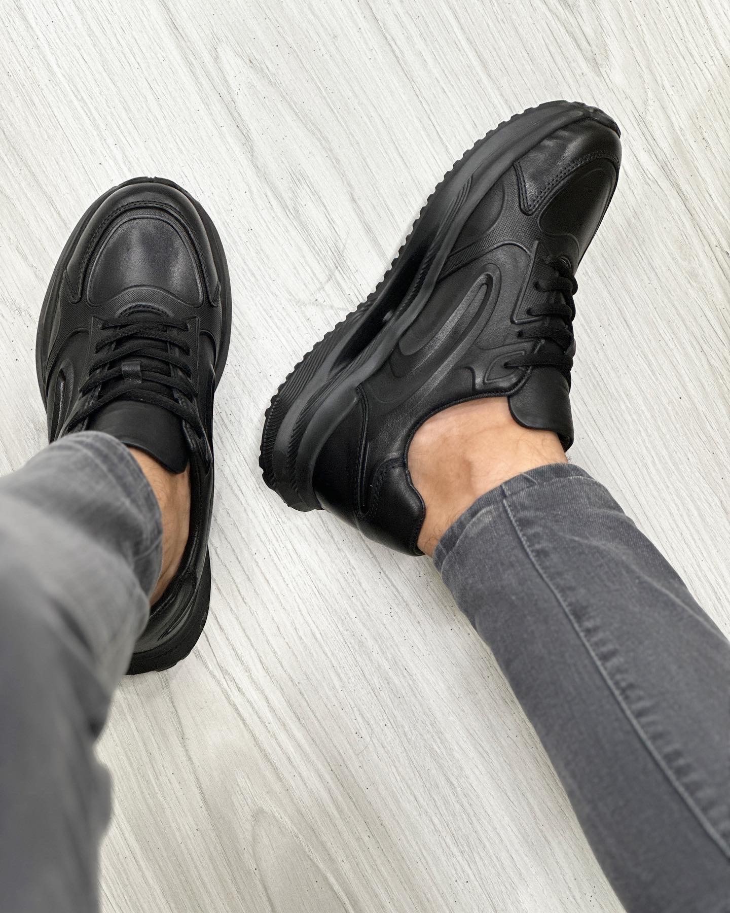 RAVİ HAKİKİ DERİ AİR TABAN GÜNLÜK ERKEK SNEAKER AYAKKABI - Siyah