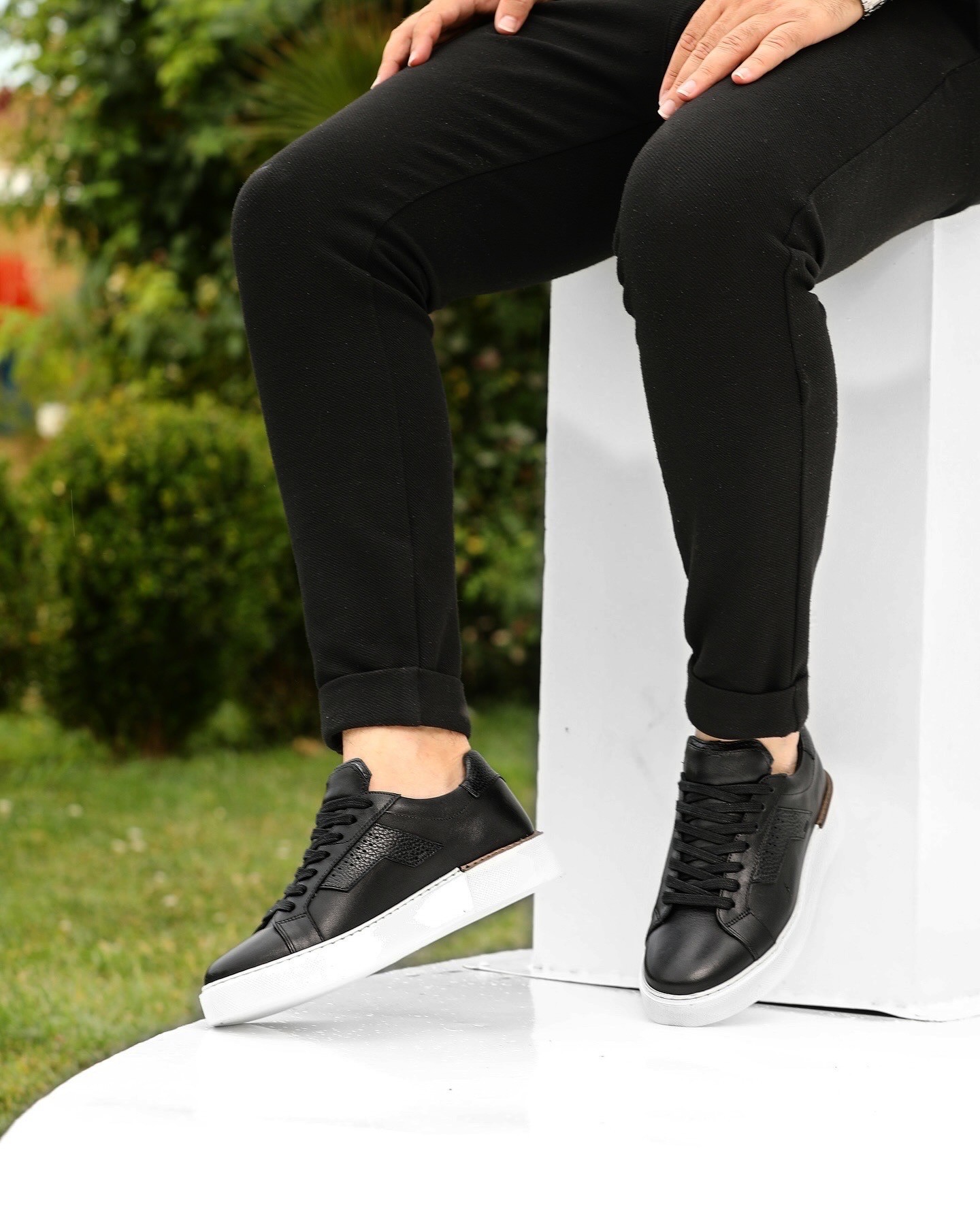 HAKİKİ DERİ EVA TABAN GÜNLÜK ERKEK SNEAKER AYAKKABI - Siyah
