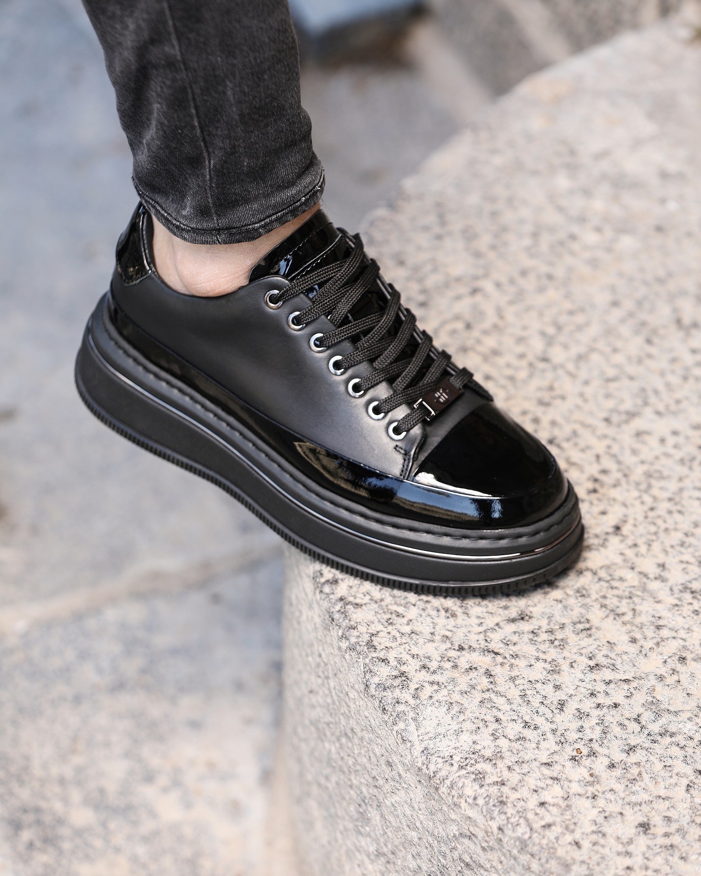 ROGLAN HAKİKİ DERİ EVA TABAN GÜNLÜK ERKEK SNEAKER AYAKKABI - Siyah Rugan