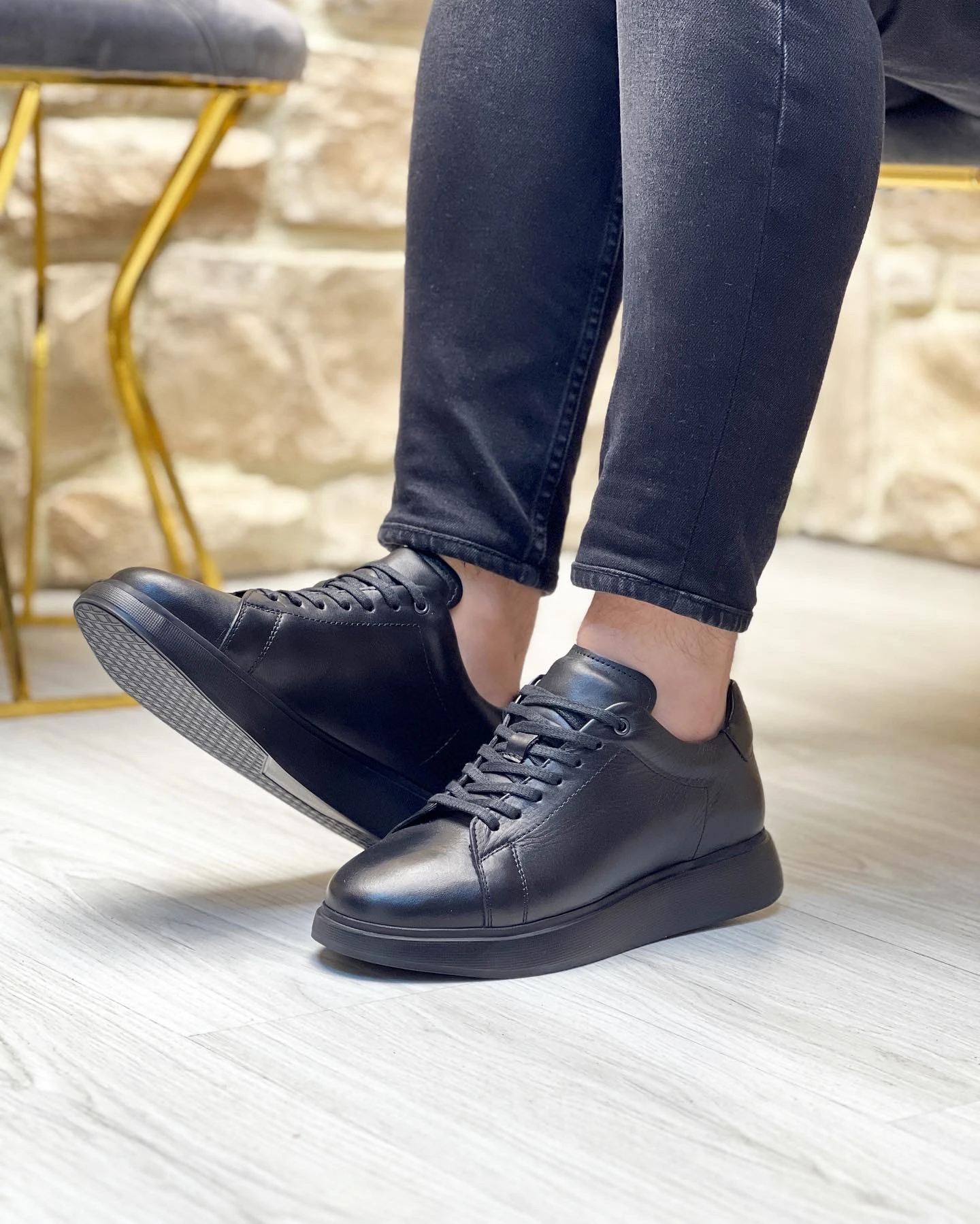 PEİGA HAKİKİ DERİ EVA TABAN GÜNLÜK ERKEK AYAKKABI - Siyah