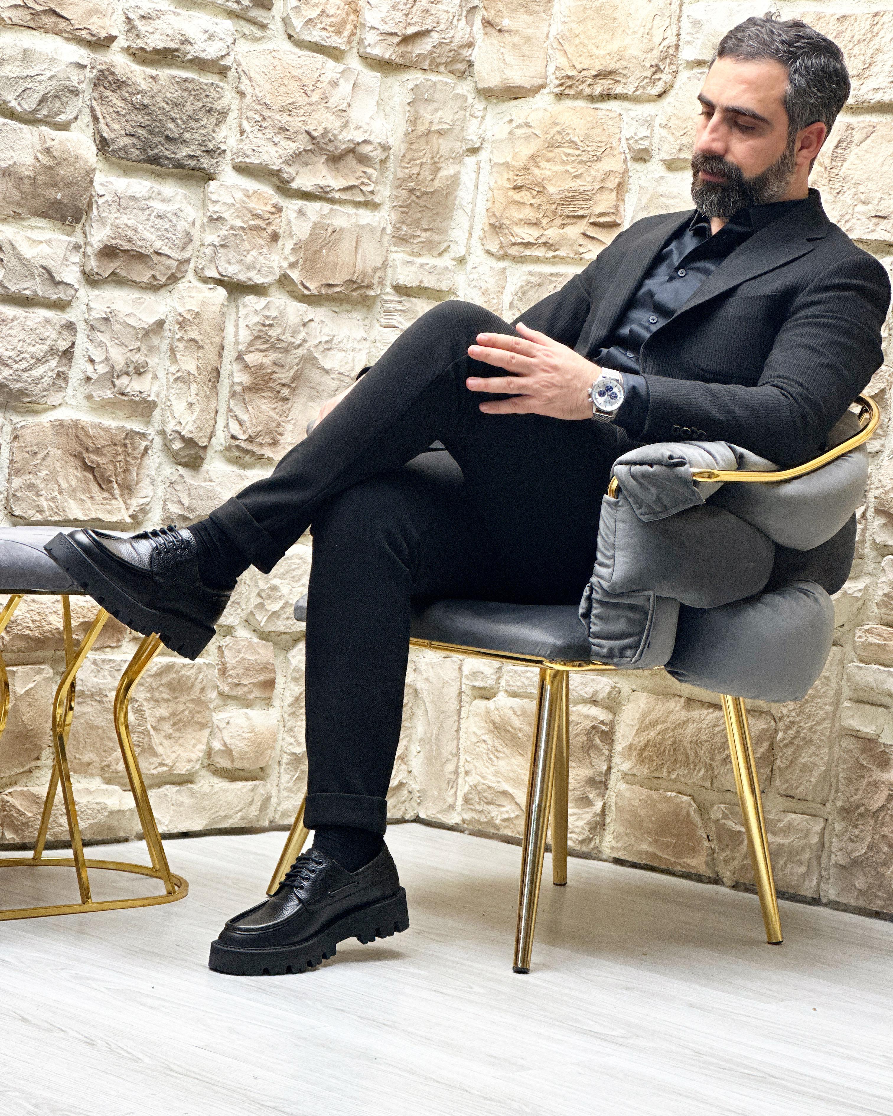 PİRON  HAKİKİ DERİ GÜNLÜK ERKEK KLASİK AYAKKABI - Siyah