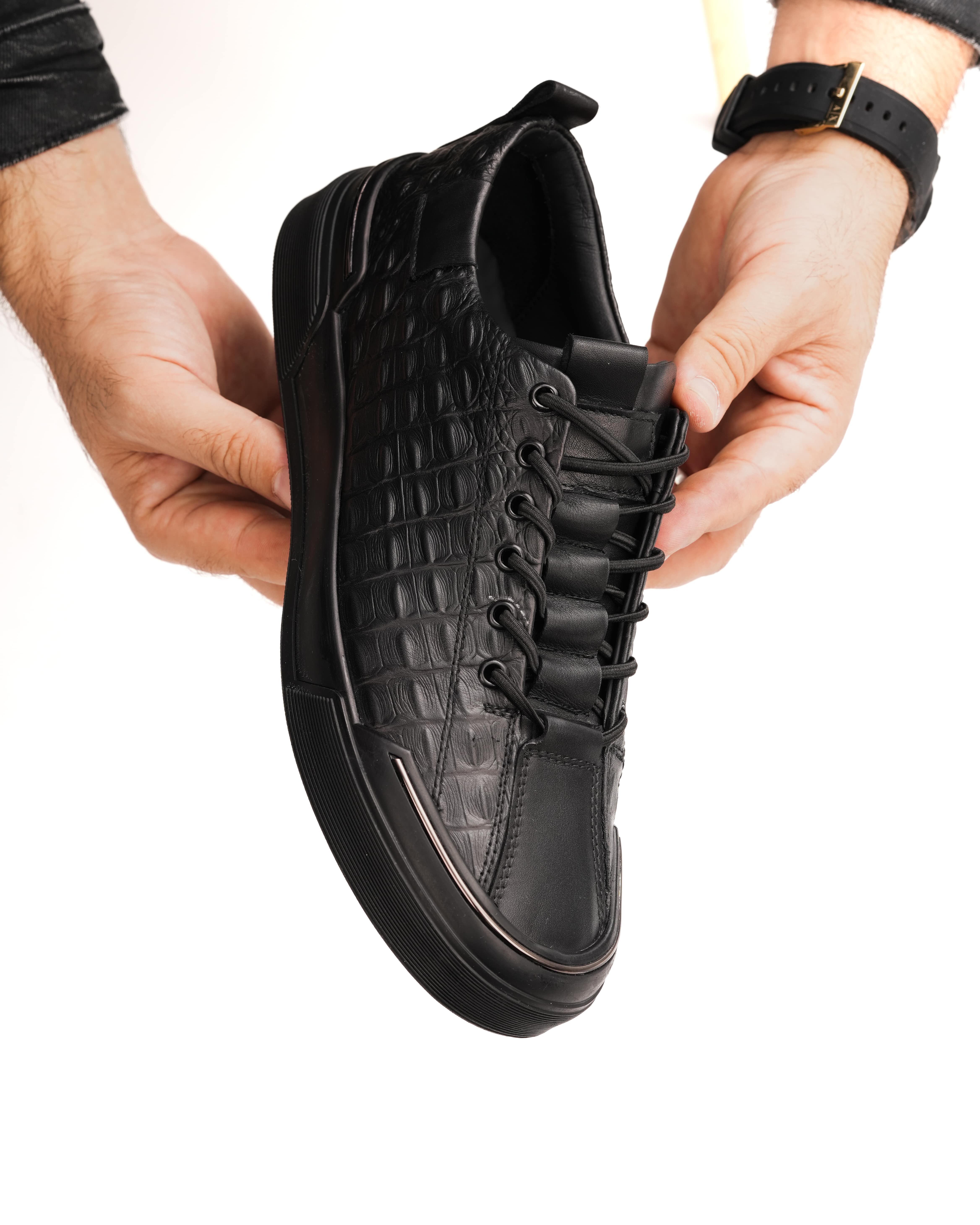 KROK HAKİKİ DERİ GÜNLÜK ERKEK SNEAKER AYAKKBI - Siyah