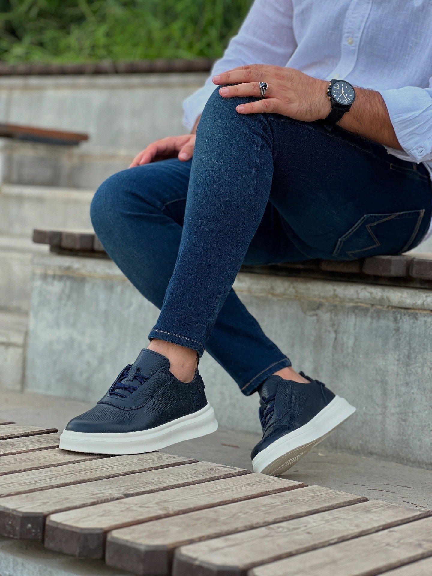 NAMEL HAKİKİ DERİ AİR TABAN GÜNLÜK ERKEK SNEAKER AYAKKABI - Lacivert