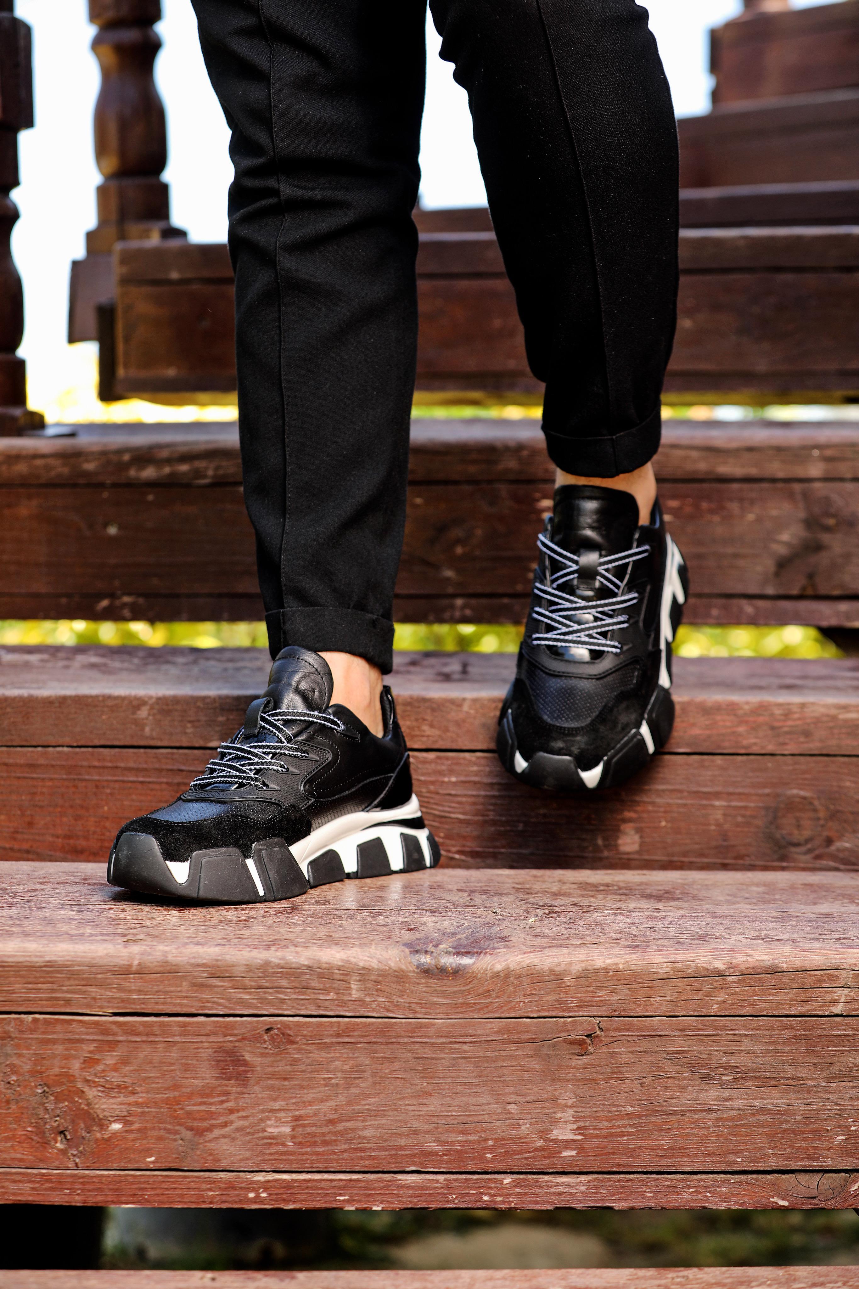 HAKİKİ DERİ EVA TABAN GÜNLÜK ERKEK SNEAKER AYAKKABI - Siyah