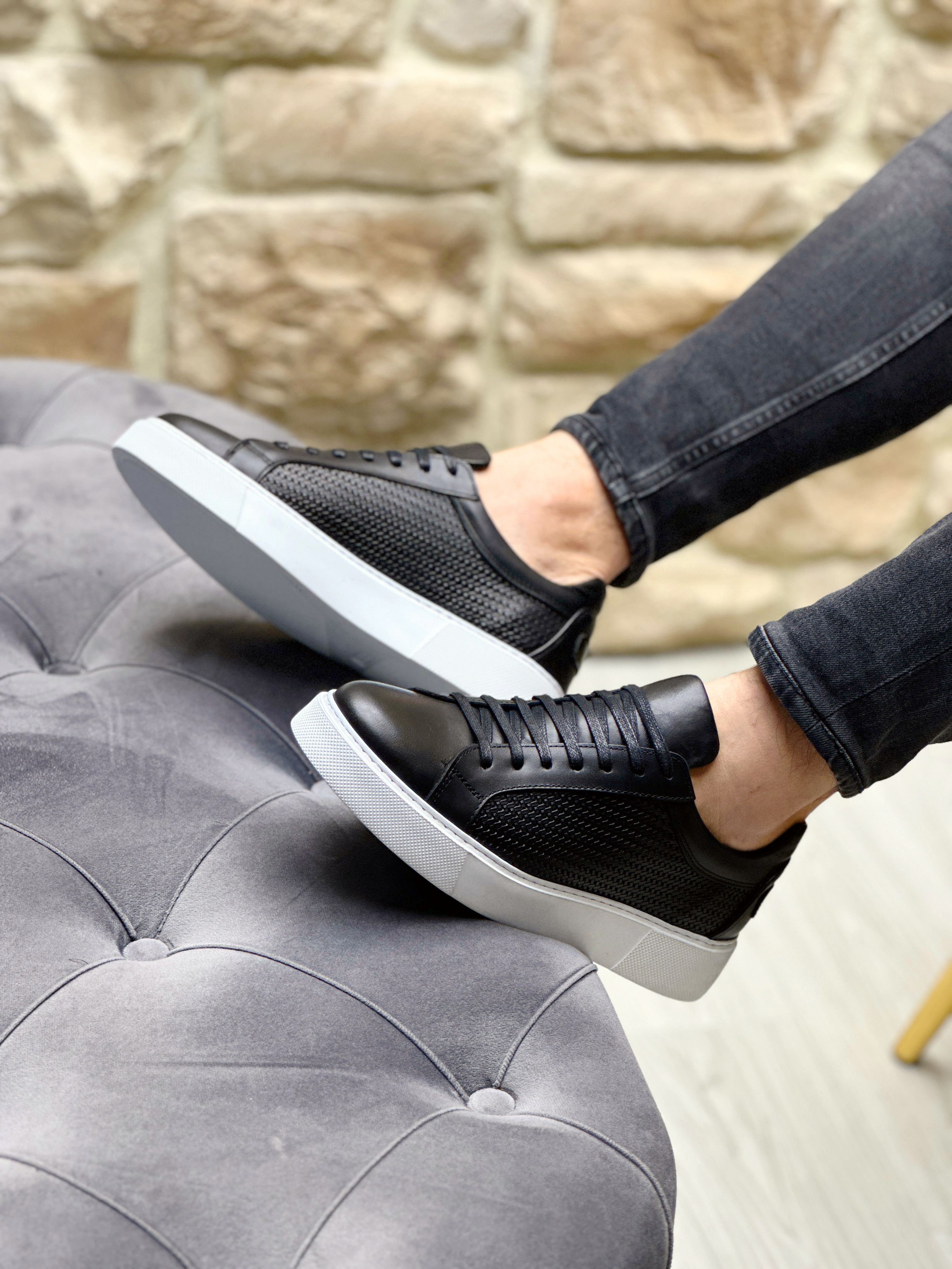 NEZAK HAKİKİ DERİ EVA TABAN ERKEK SNEAKER AYAKKABI - Siyah