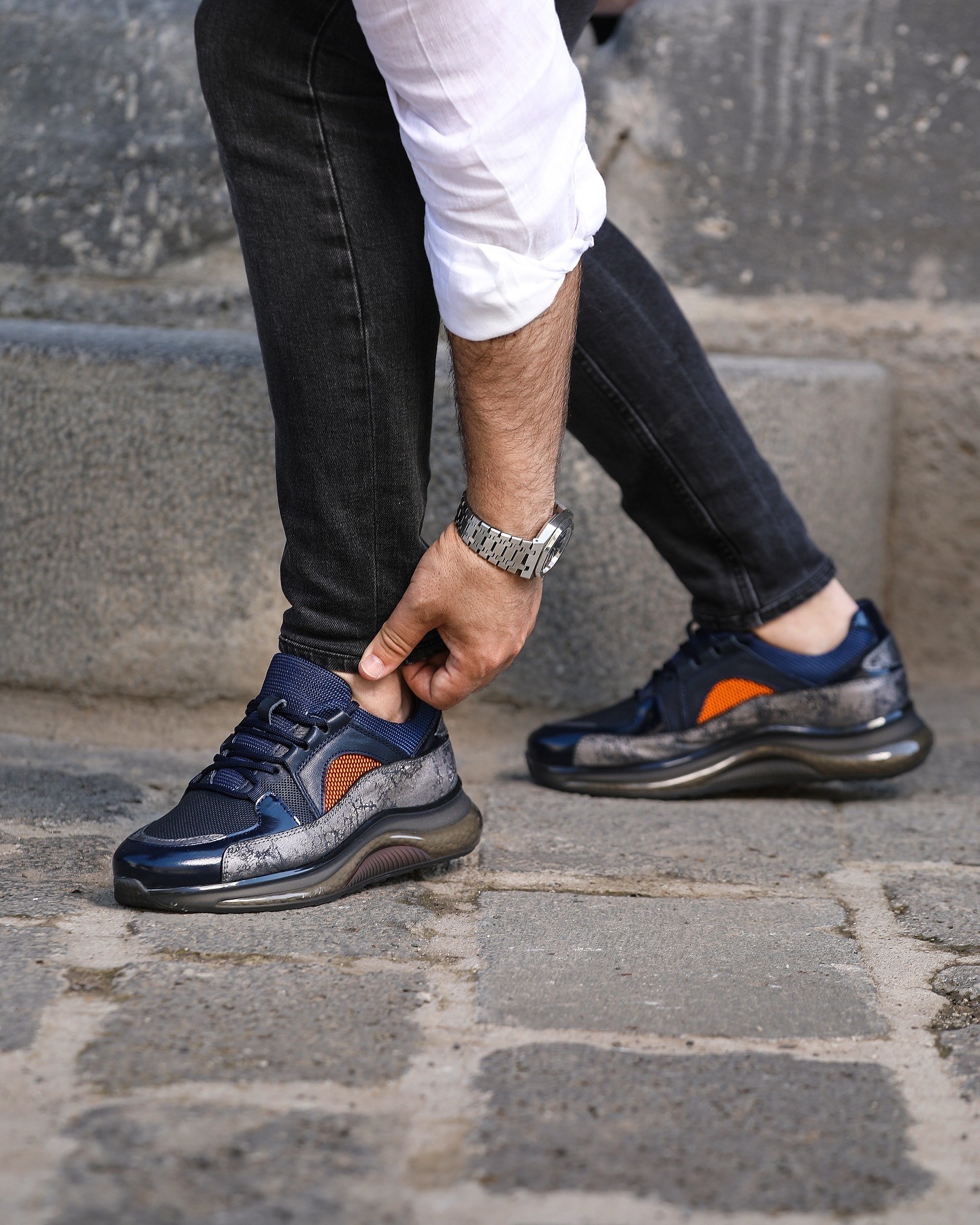 VENÜZ HAKİKİ DERİ AİR TABAN GÜNLÜK ERKEK SNEAKER AYAKKABI - Lacivert